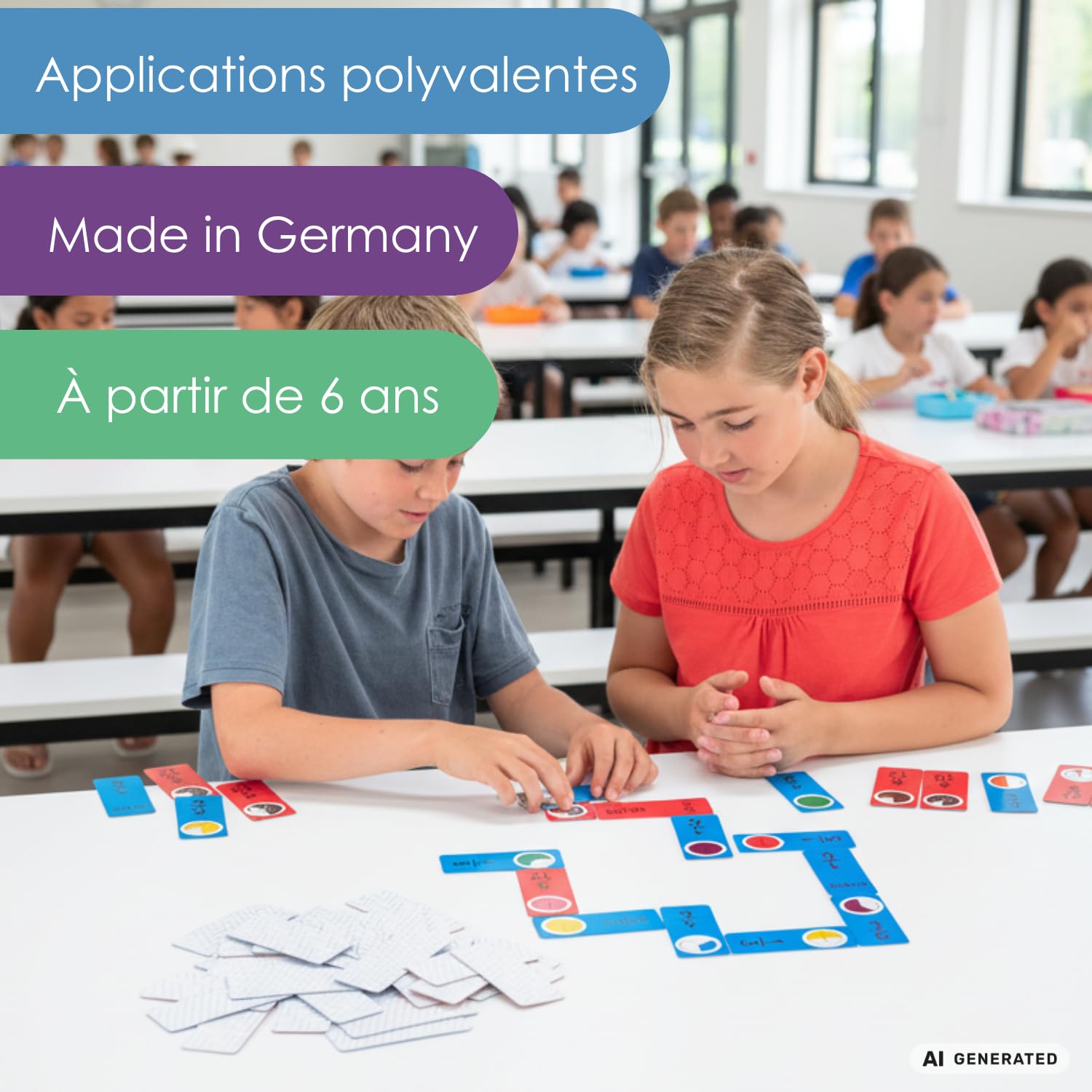 Wissner Lernspiele domino fractions 60 cartes bleu rouge