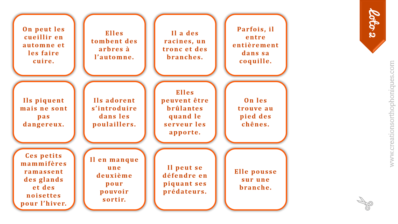 Créations orthophoniques Jeux d'automne loto lecture 2 jeux