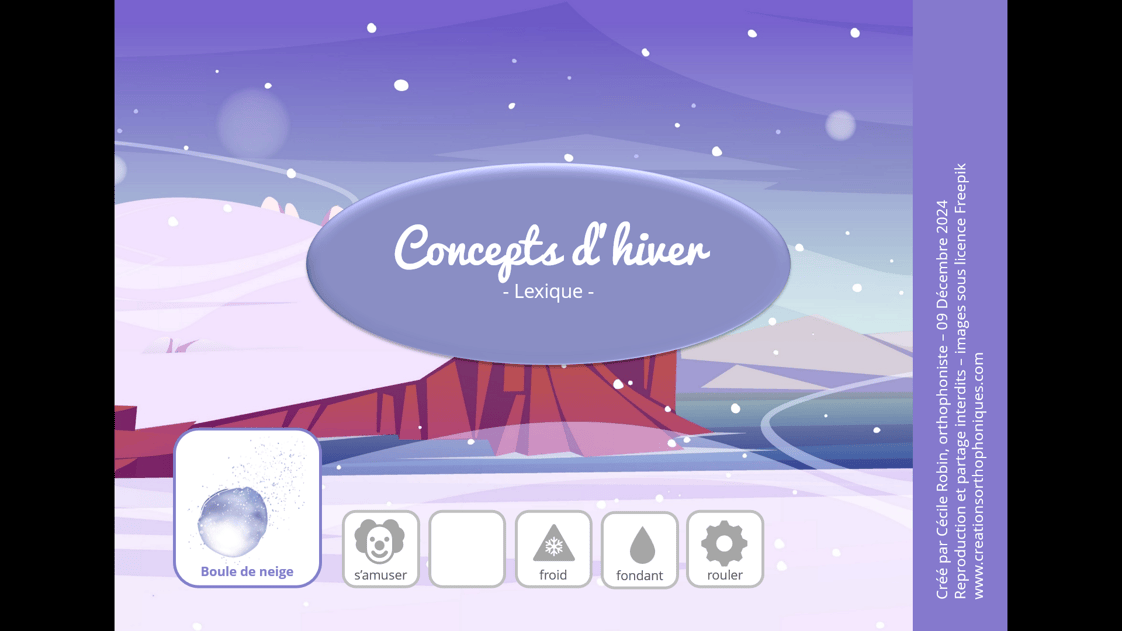 Créations orthophoniques Concepts d'hiver jeu vocabulaire PDF 60 cartes