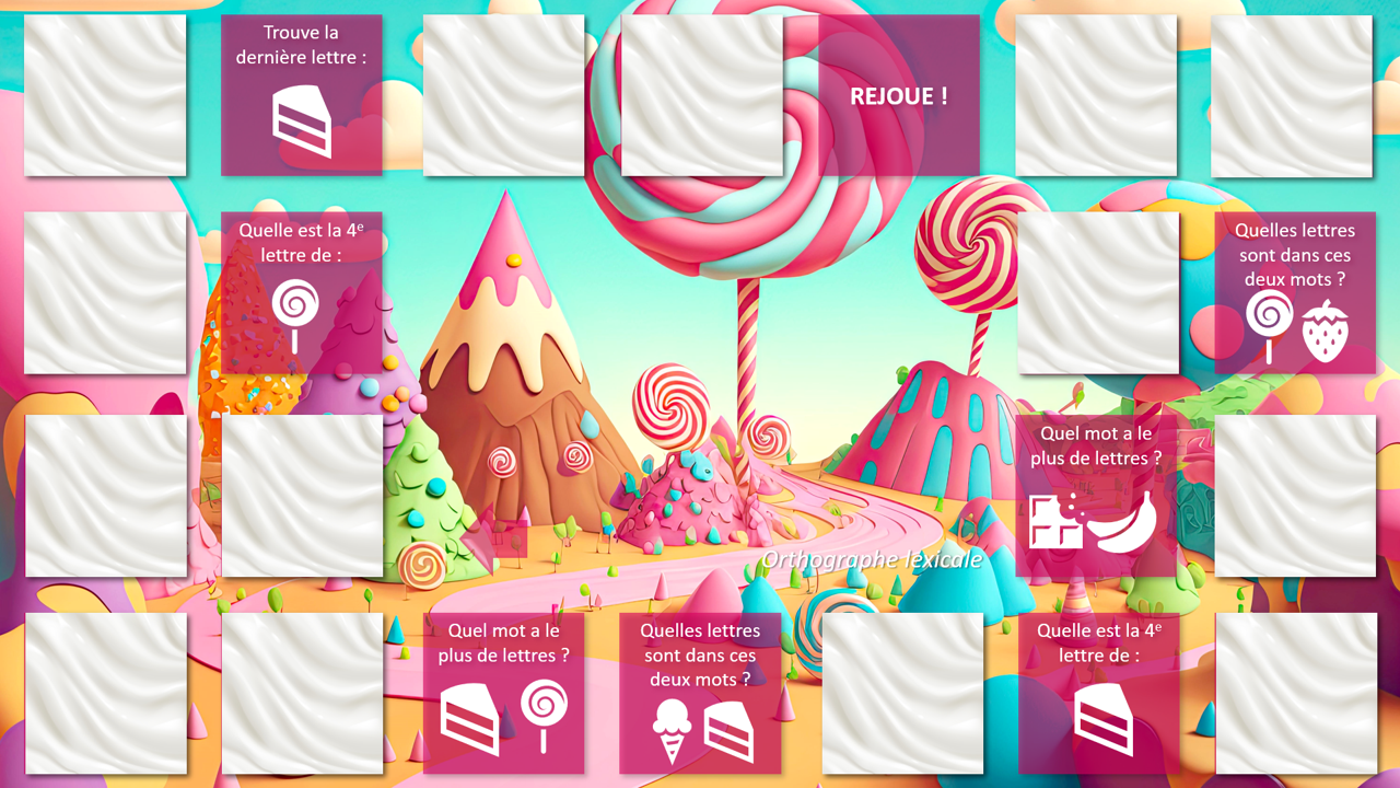 Créations orthophoniques Cognition Pays bonbons jeu de l’oie interactif