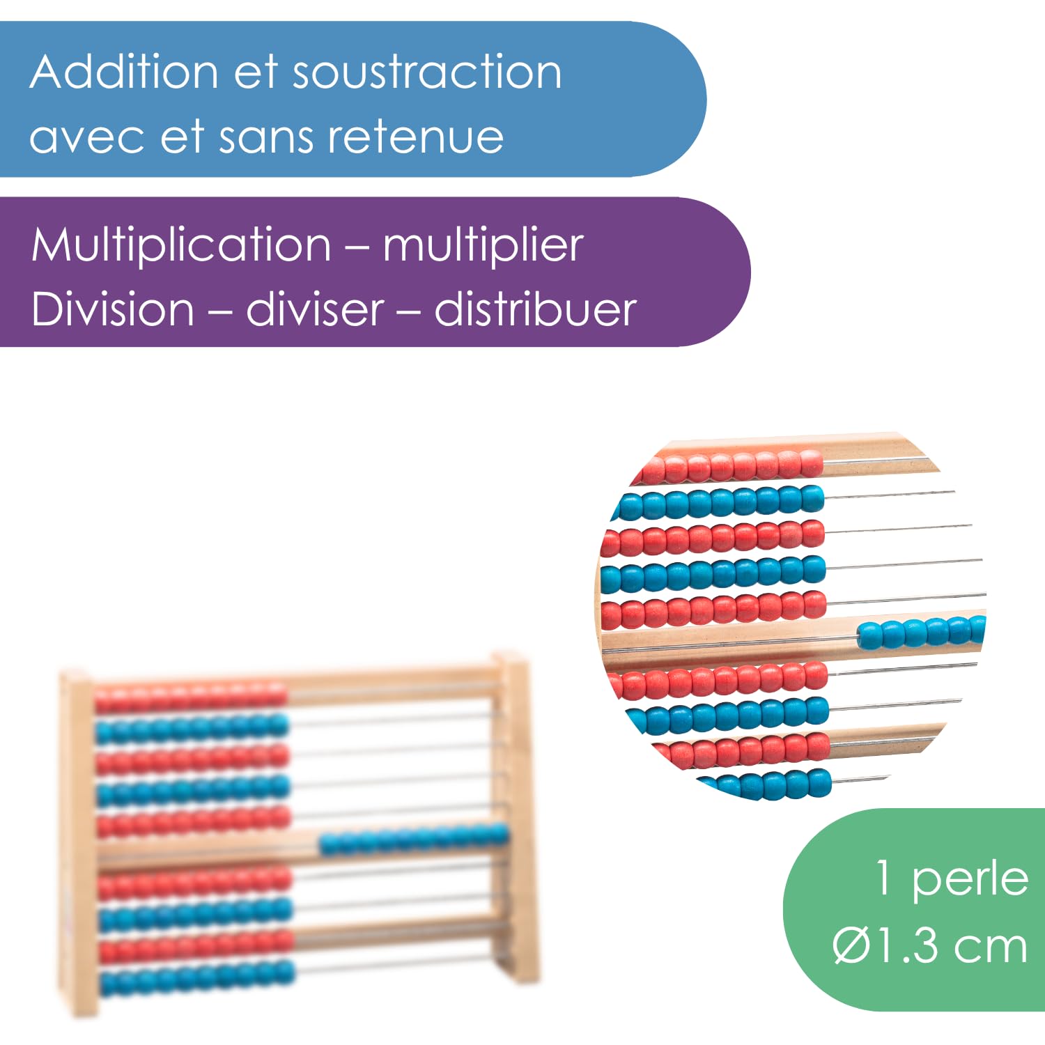 Wissner Zahlen & Rechnen Boulier 100 boules rouge/bleu RE-Wood