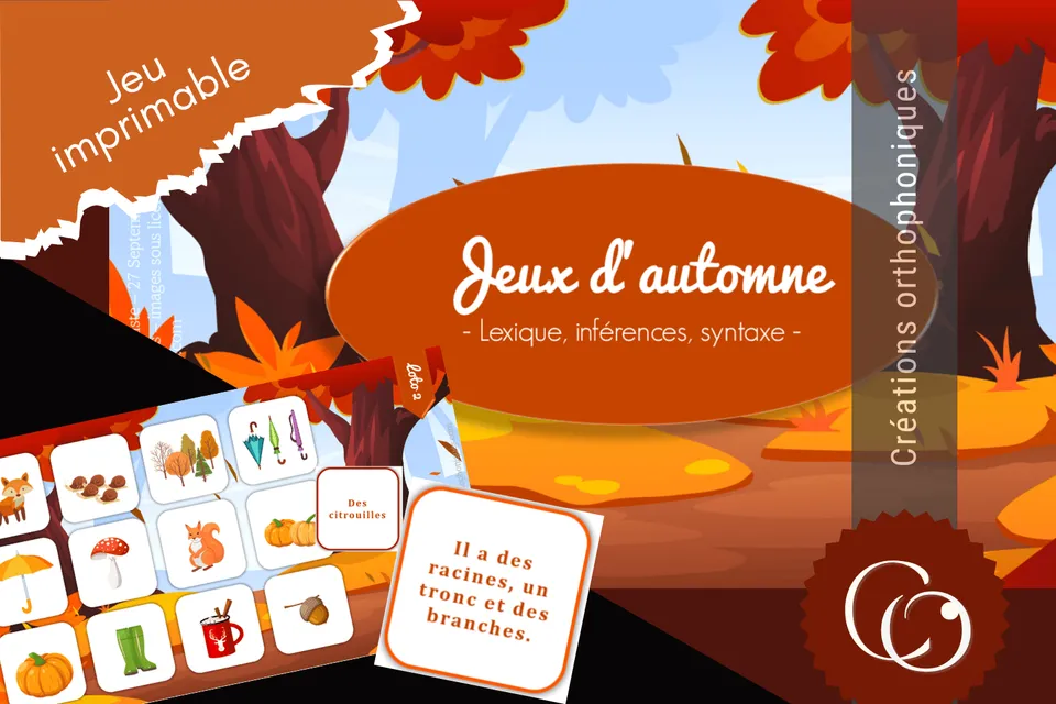 Créations orthophoniques Jeux d'automne loto lecture 2 jeux