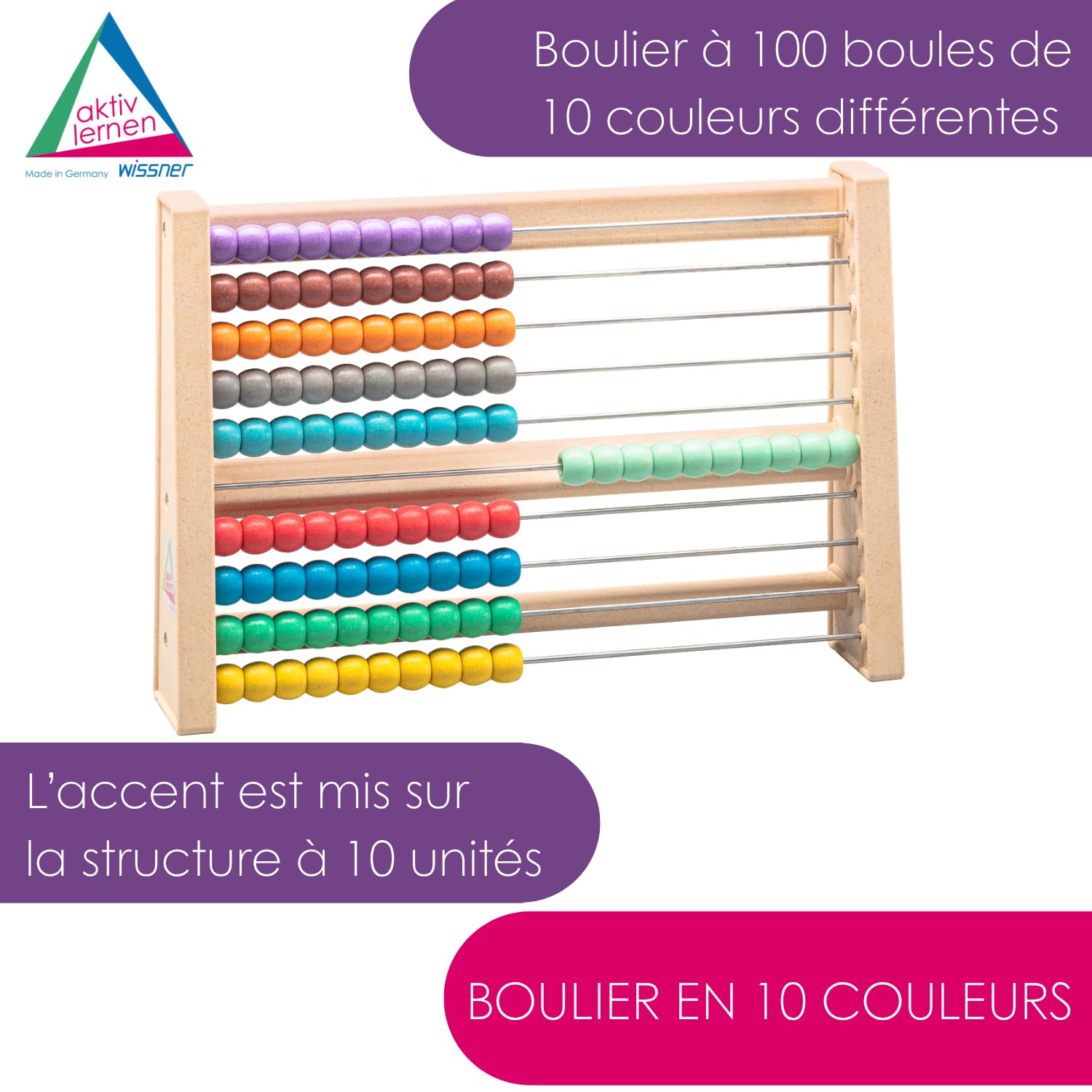 Wissner Zahlen & Rechnen Boulier 100 billes multicolore