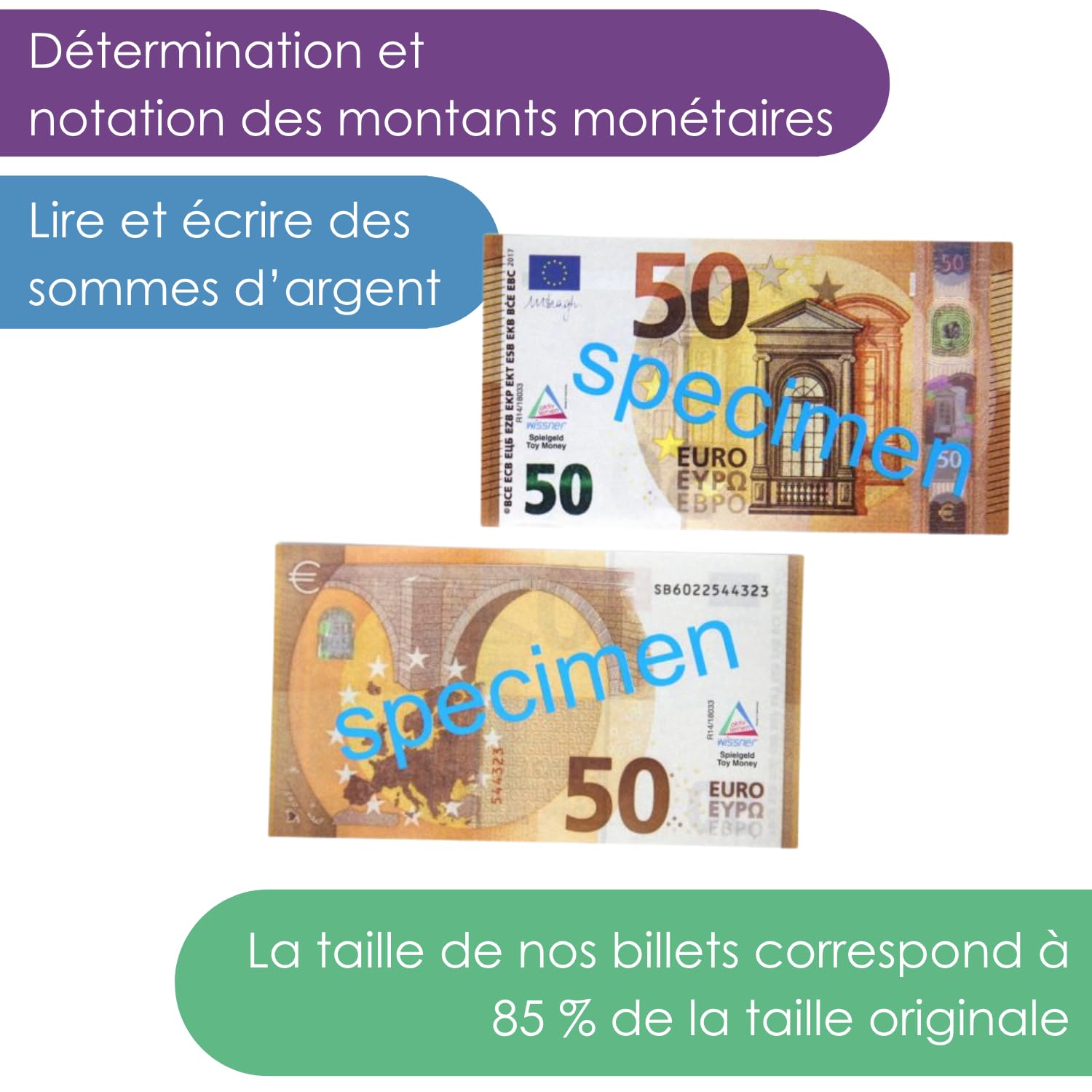 Wissner Lernspiele 100 billets 50 euros jeu monnaie classe