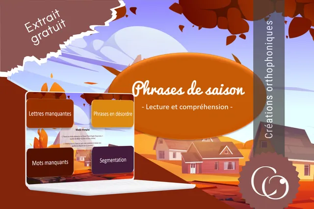 Créations orthophoniques Lecture Phrases de saison fiches Automne gratuit