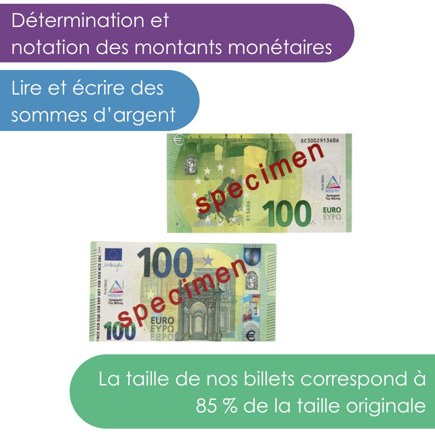 Wissner Lernspiele 100 billets 100 euros papier renforcé