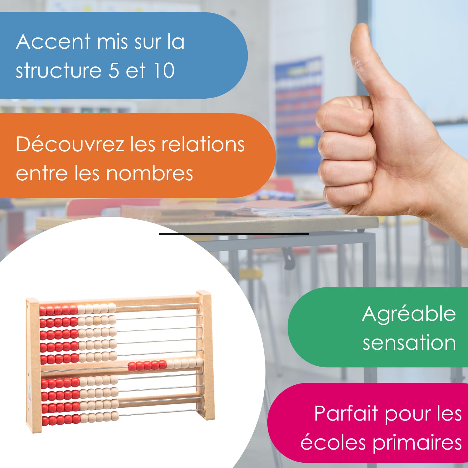 Wissner Zahlen & Rechnen boulier 100 perles rouge blanc bois