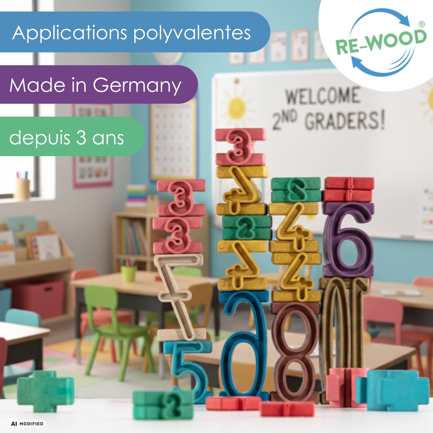 Wissner Montessori 34 chiffres à empiler RE-Wood coffret calcul
