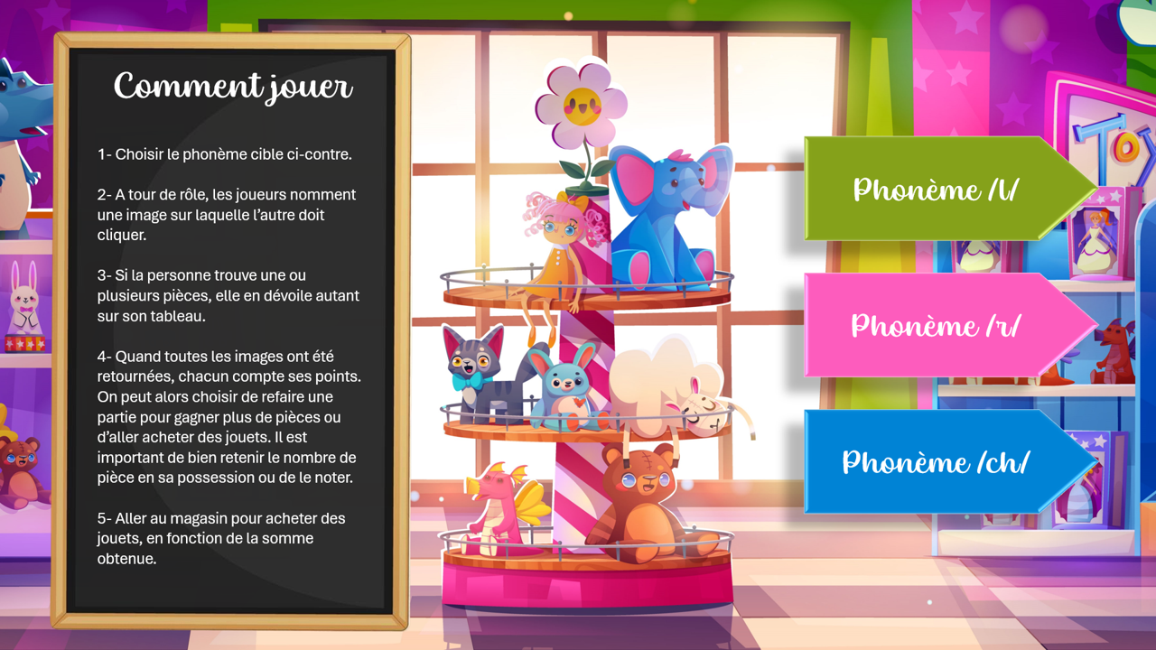Créations orthophoniques Au magasin de jouets jeu articulation R L CH