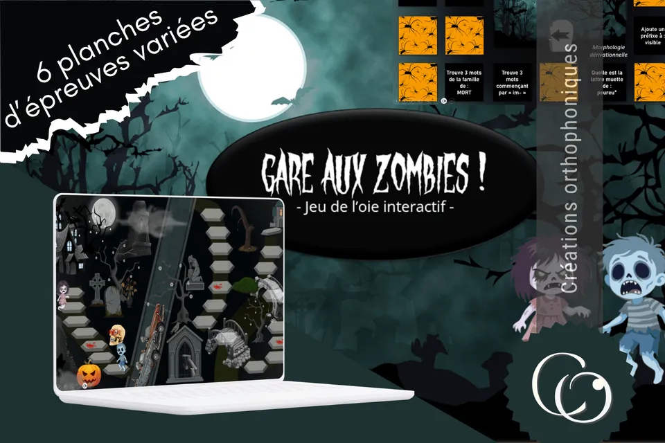 Créations orthophoniques Cognition Gare aux zombies Jeu de l'oie interactif PPT