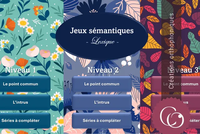 Créations orthophoniques Langage oral Jeux sémantiques lexique 3 niveaux