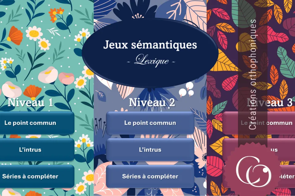 Créations orthophoniques Langage oral Jeux sémantiques lexique 3 niveaux
