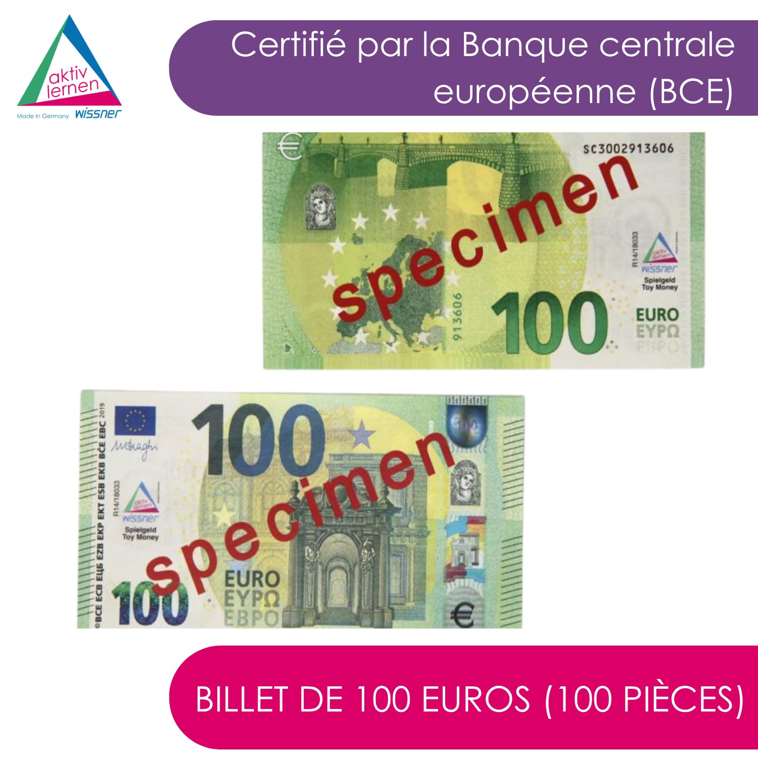 Wissner Lernspiele 100 billets 100 euros papier renforcé