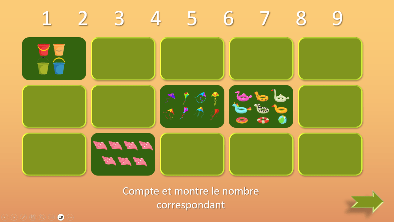 Créations orthophoniques Cognition Promenade comptée plage jeu dénombrement 2-10