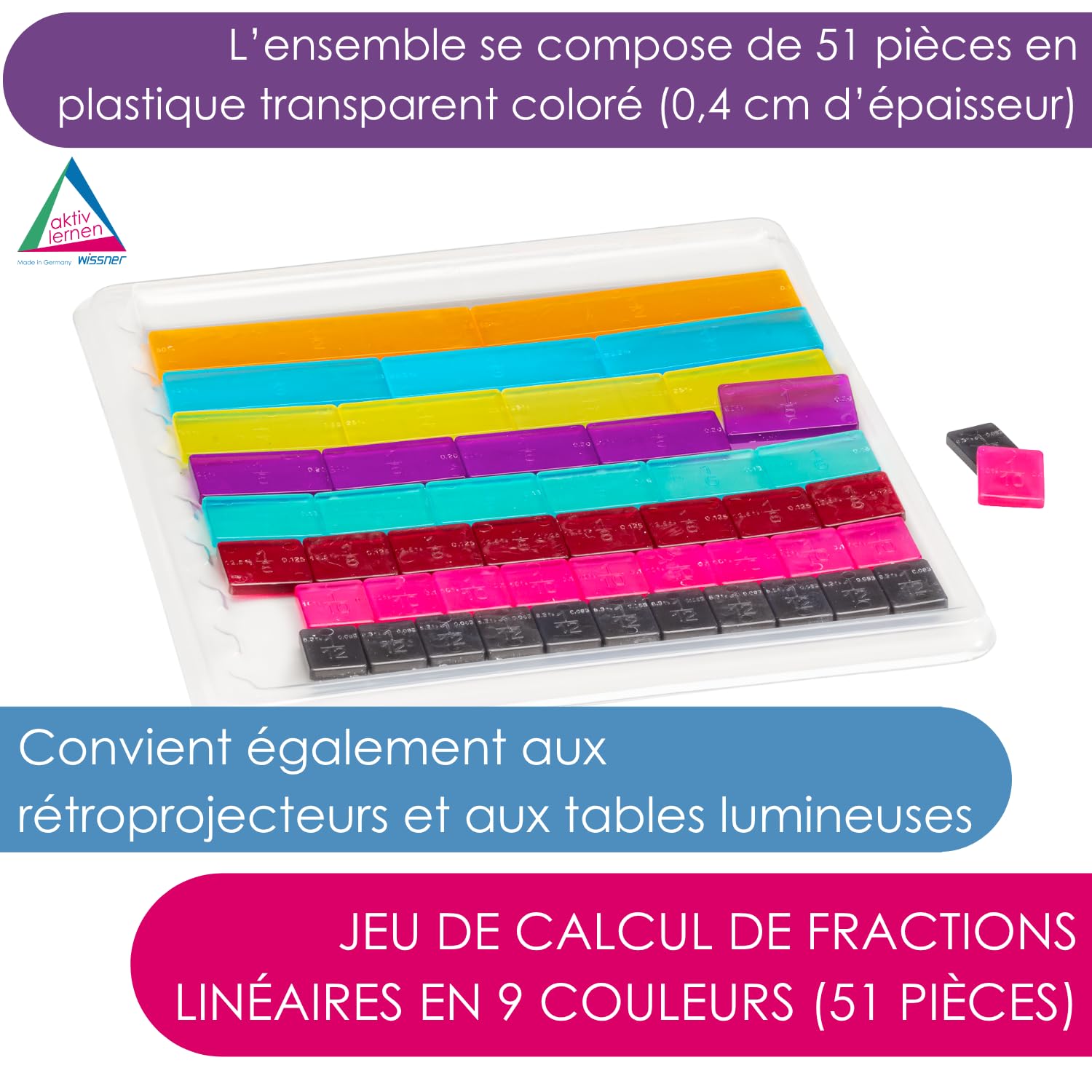 Wissner Zahlen & Rechnen Set Fractions Linéaires 51 Pièces Élève