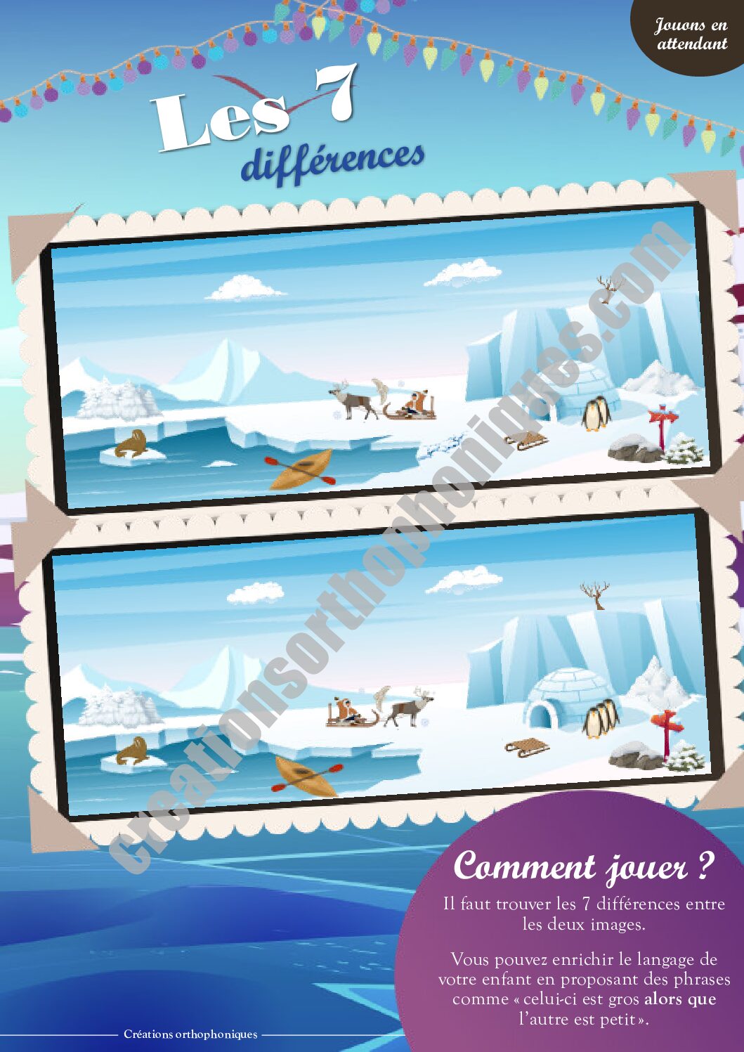 Créations orthophoniques Affiches Jouons 7 différences pdf jardin