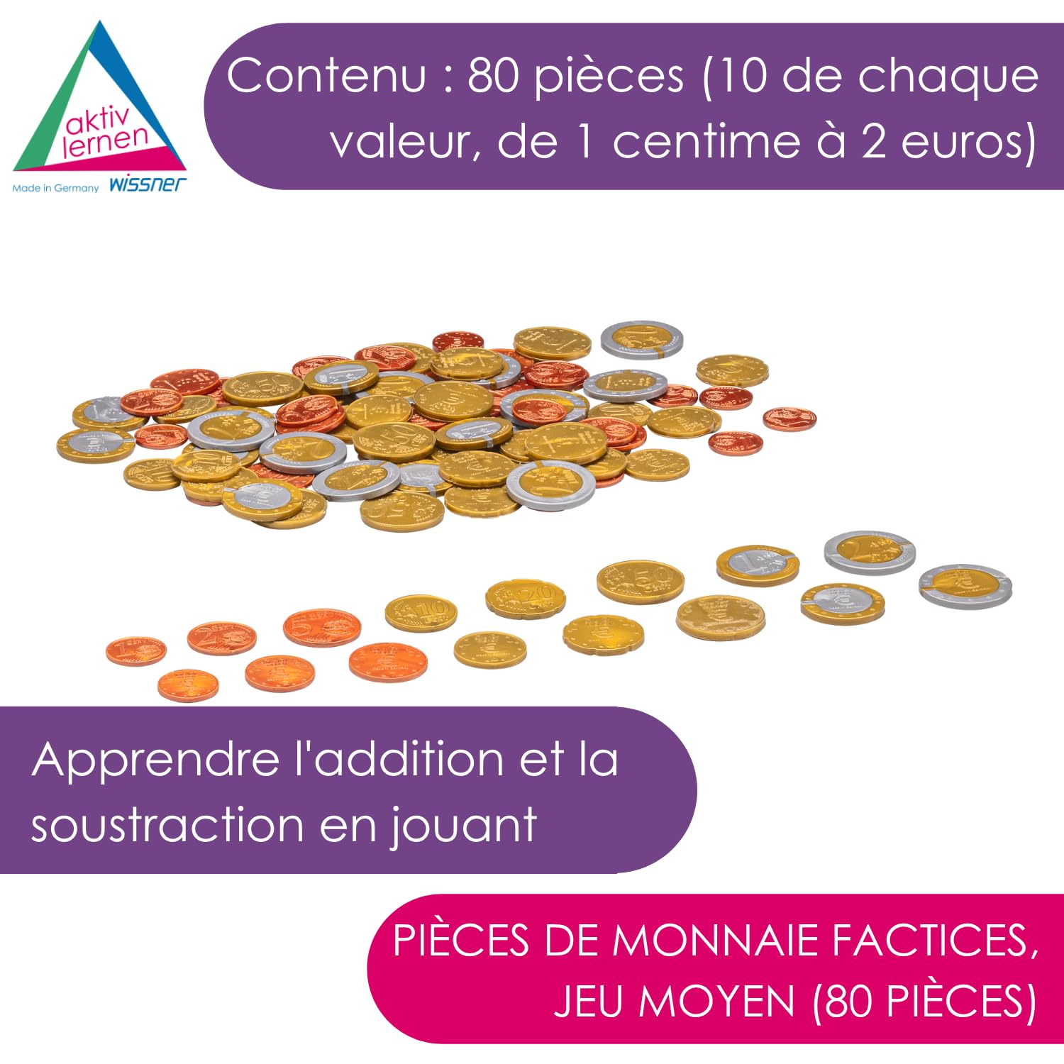 Wissner Lernspiele 80 pièces euros taille réelle pour classe