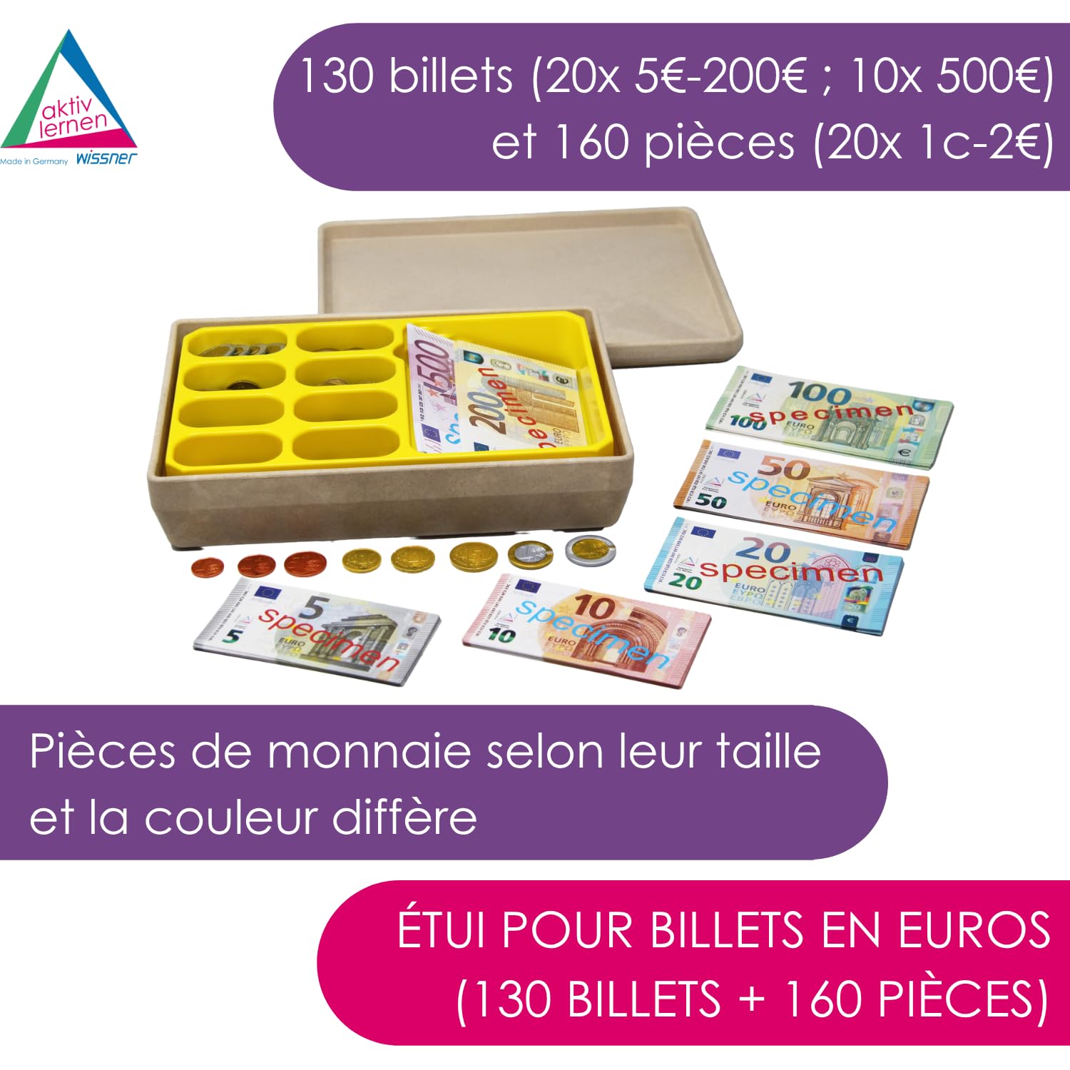 Wissner Lernspiele coffret monnaie euro 130 billets + 160 pièces