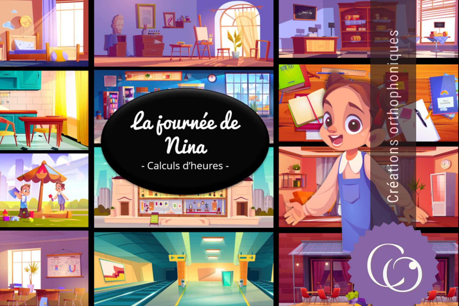 Créations orthophoniques Cognition Nina jeu calcul heures 12 scènes