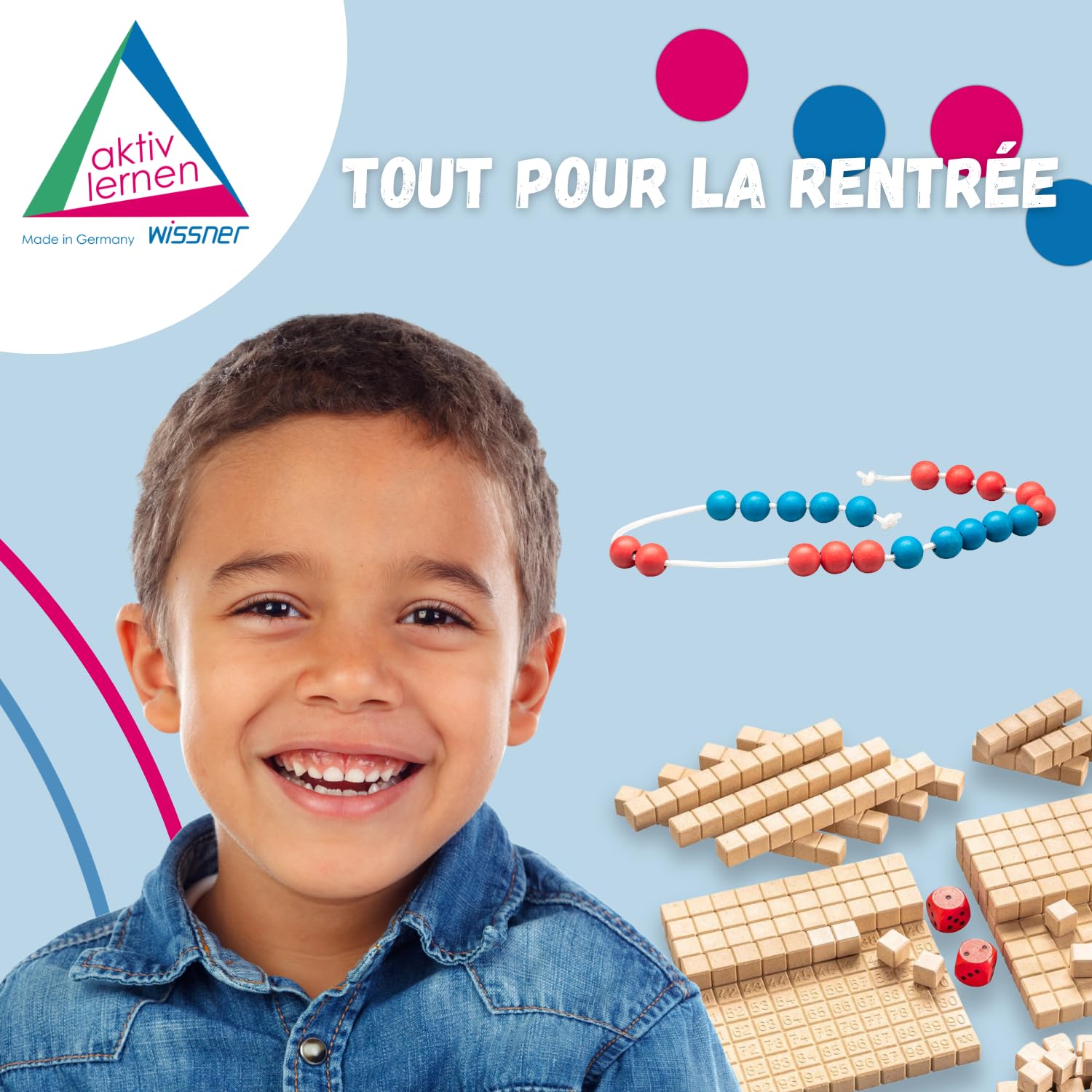 Wissner Zahlen & Rechnen chaîne calcul Jumbo 20 perles rouge bleu