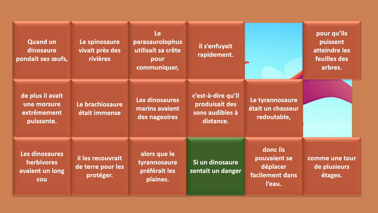 Créations orthophoniques Au temps des dinosaures lecture compréhension