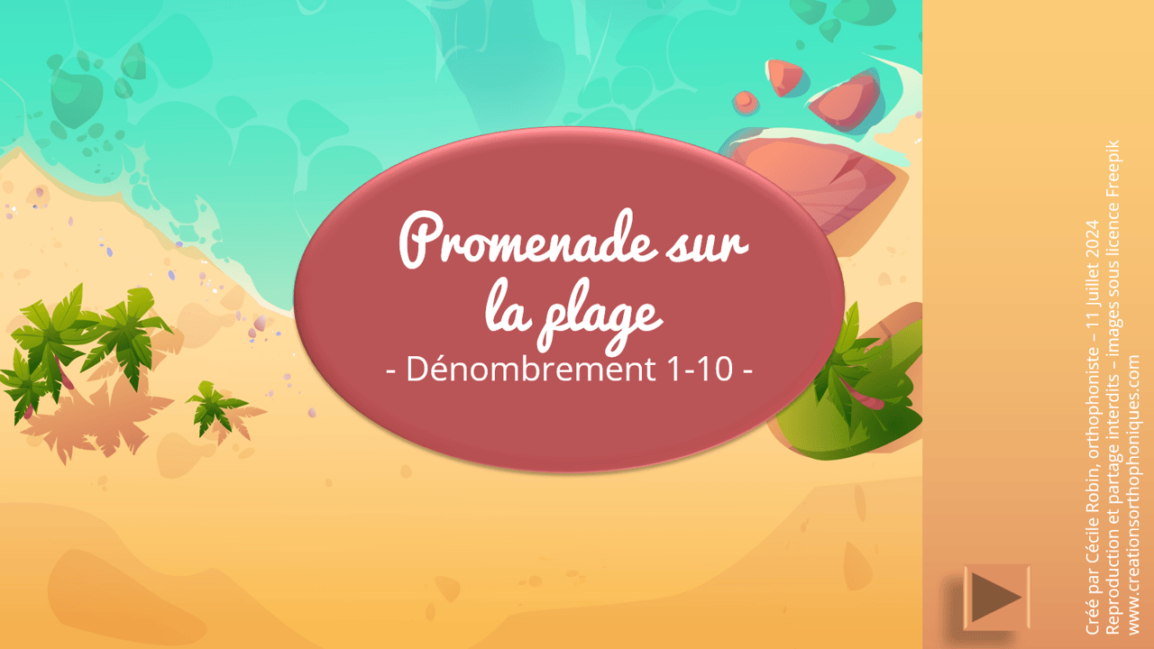 Créations orthophoniques Cognition Promenade comptée plage jeu dénombrement 2-10