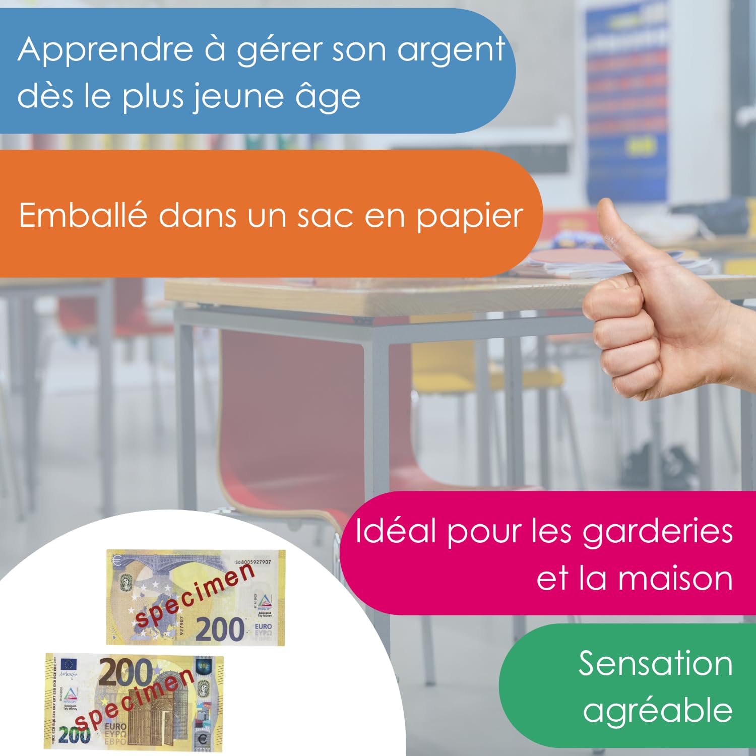 Wissner Lernspiele 100 billets 200 euros jeu monnaie sachet