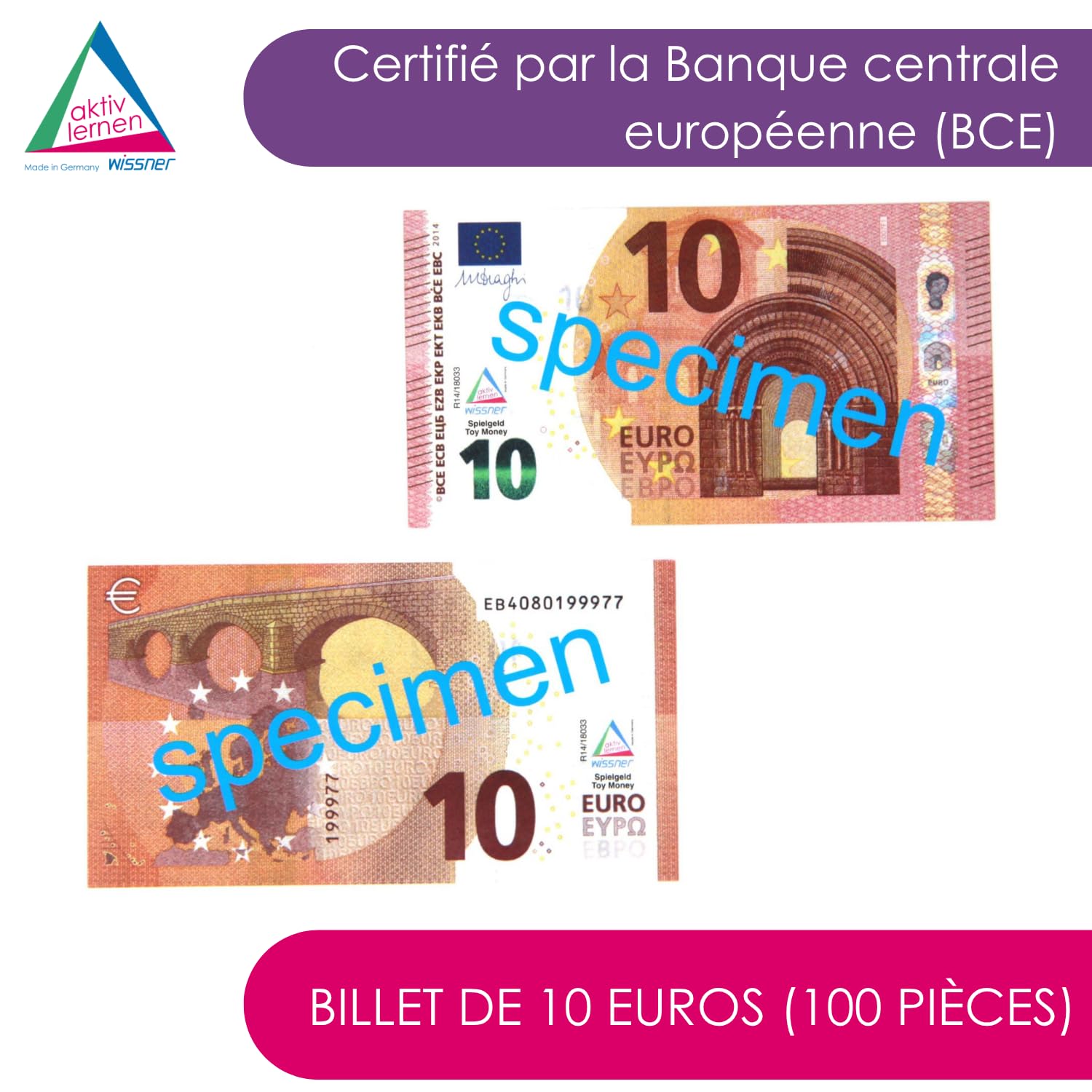 Wissner Lernspiele 100 billets 10 euros école