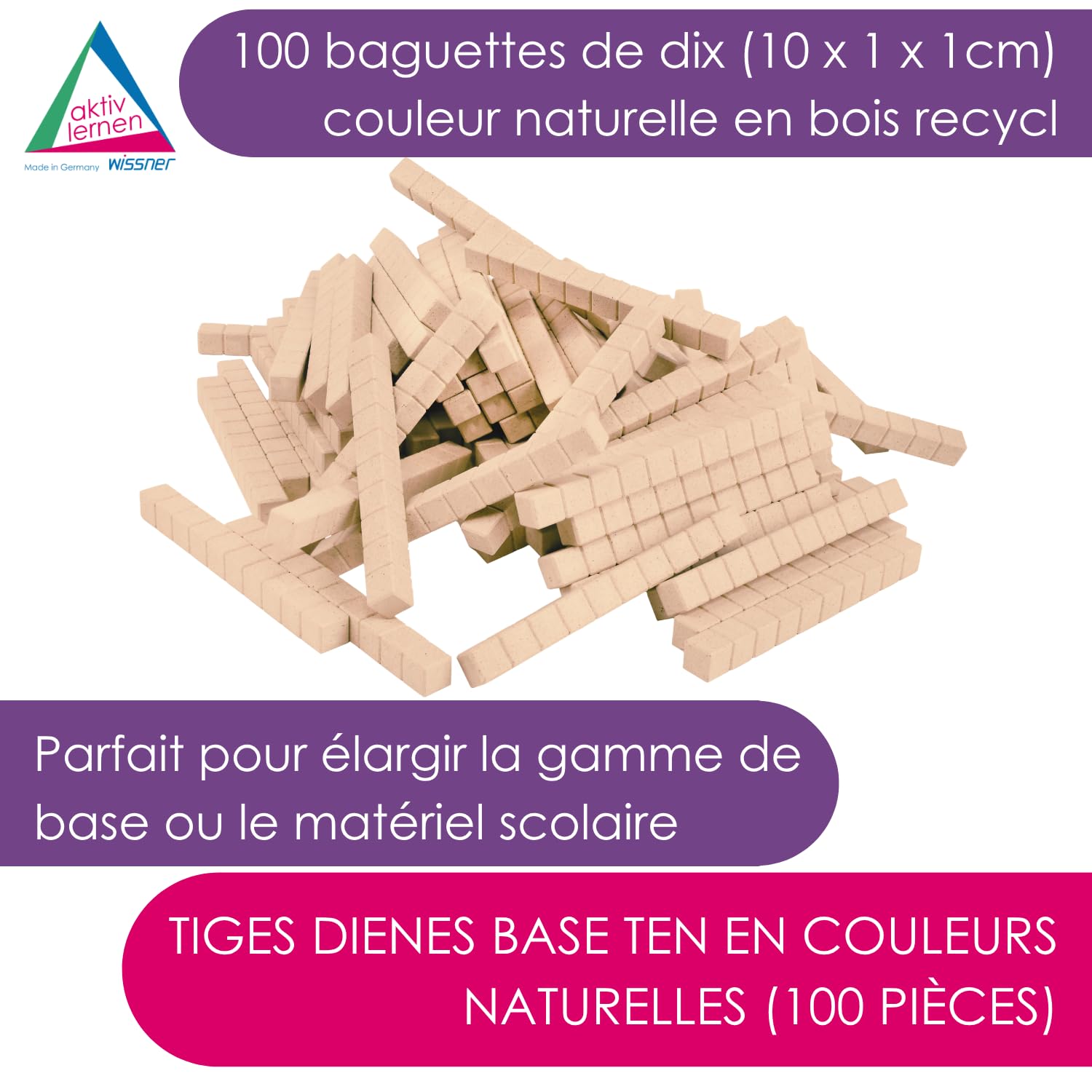 Wissner Zahlen & Rechnen 100 baguettes de dix marron RE-Wood