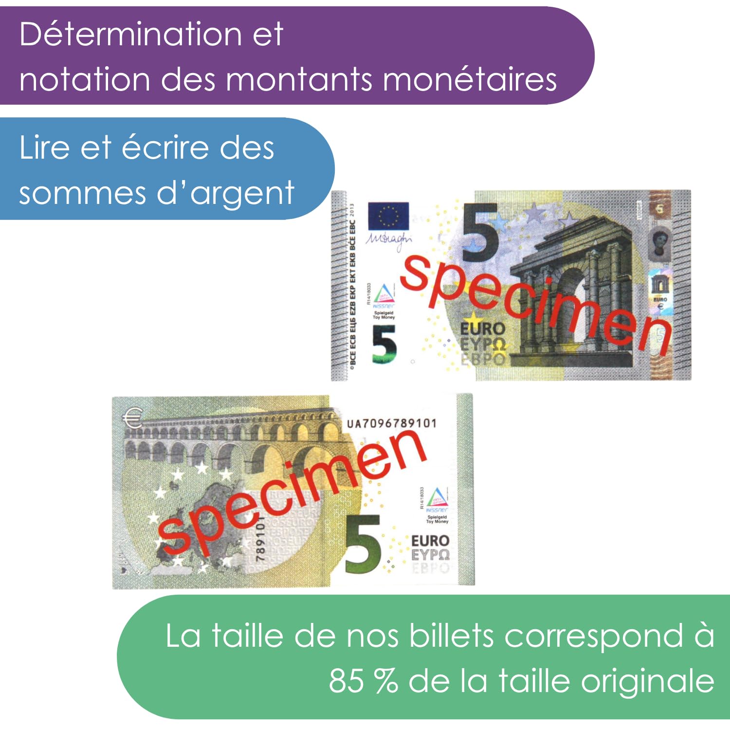 Wissner Lernspiele 100 billets 5 euros papier renforcé