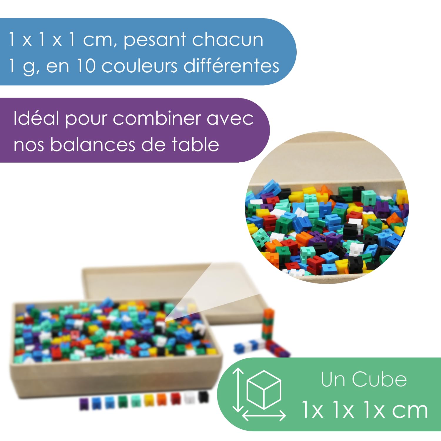 Wissner Größe & Messen 1000 cubes à poids 1cm 10 couleurs