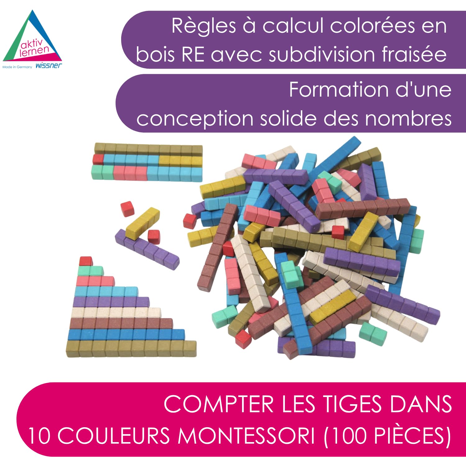 Wissner Zahlen & Rechnen 080508.000 réglettes 100 pièces couleur