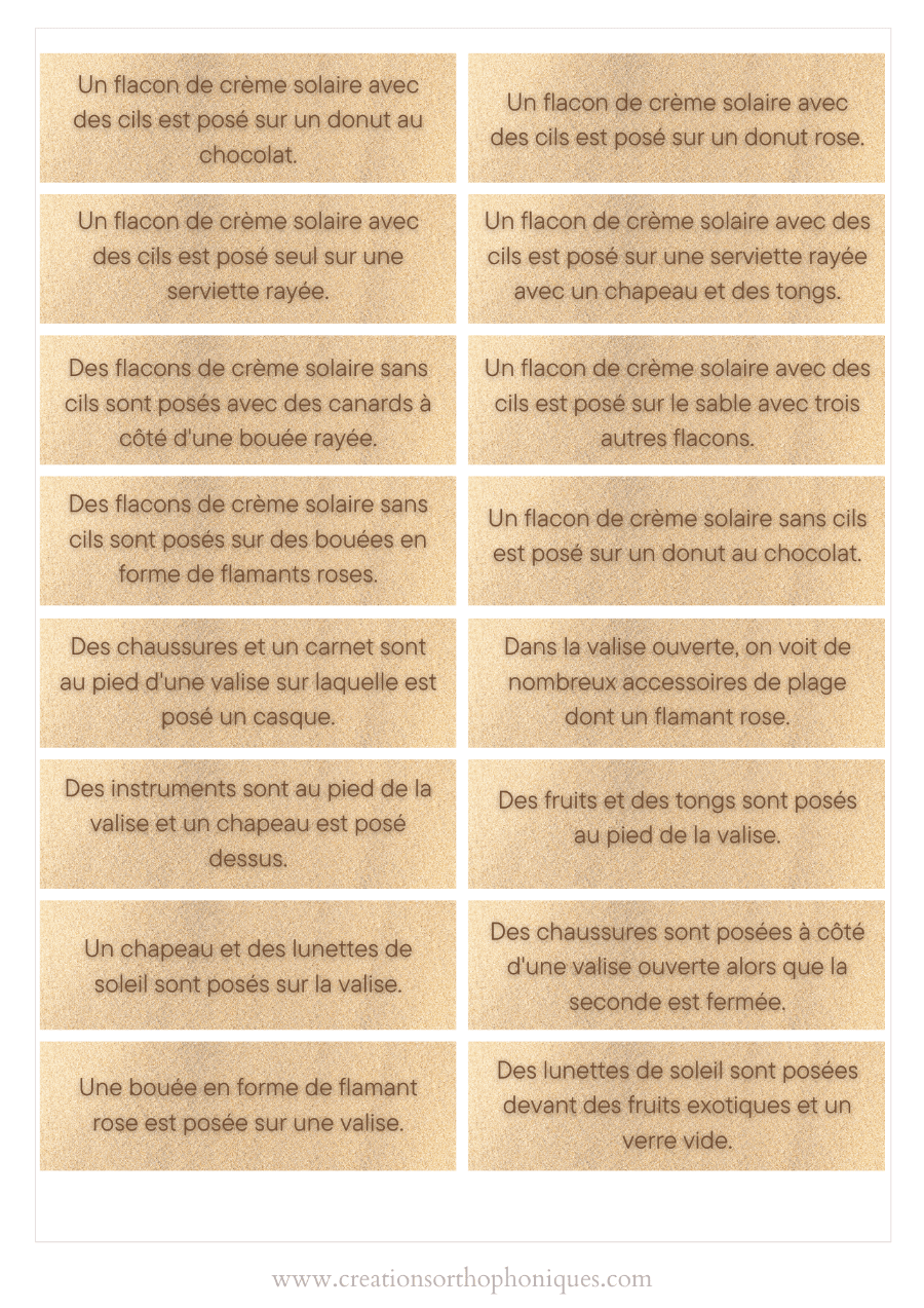 Créations orthophoniques Lecture Profitons de la plage pdf langage oral 16 photos