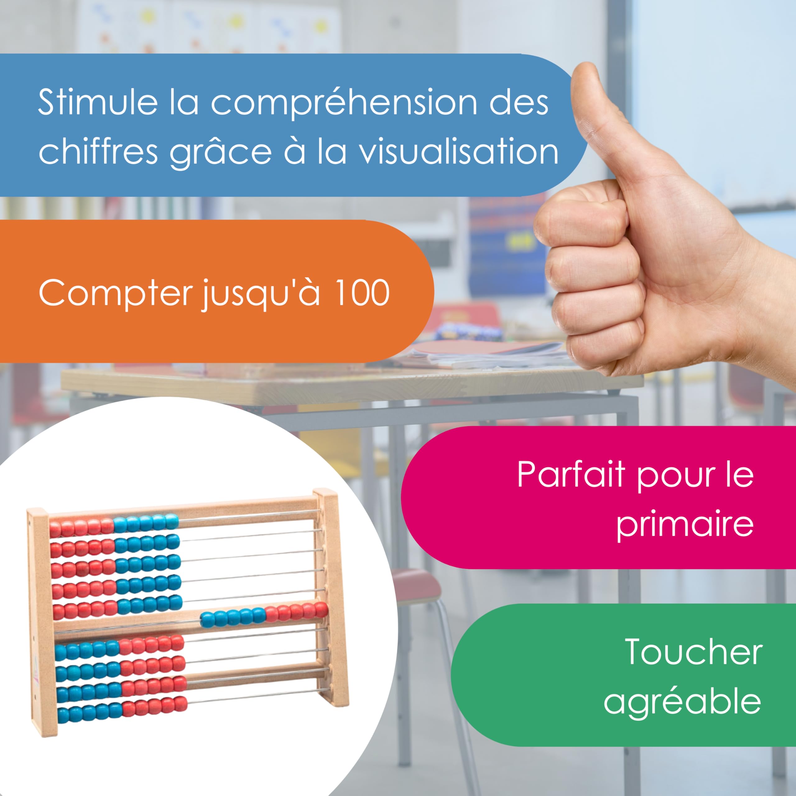 Wissner Zahlen & Rechnen boulier 100 boules rouge bleu RE-Wood