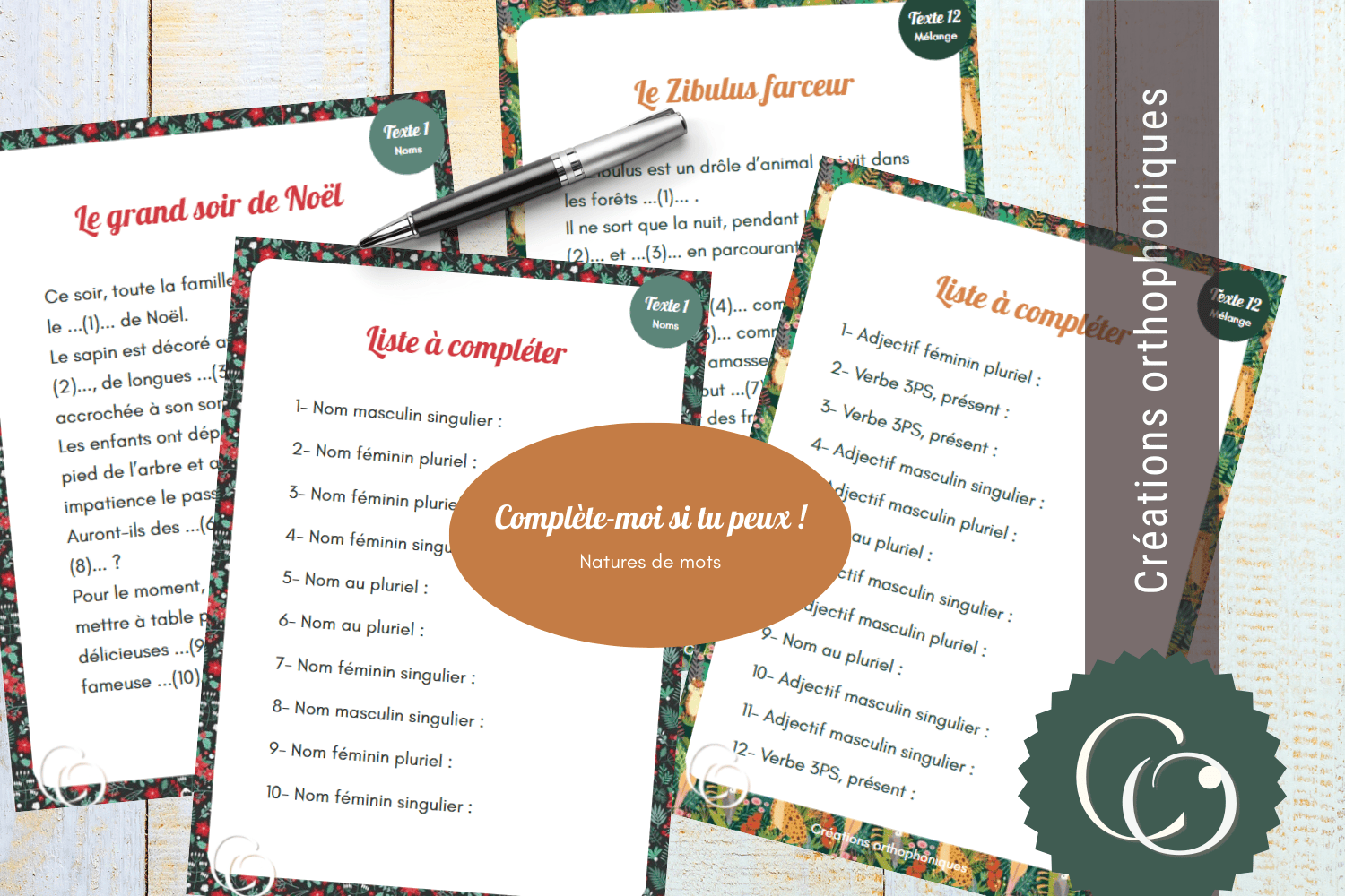 Créations orthophoniques Complète-moi jeu orthographe 12 textes pdf