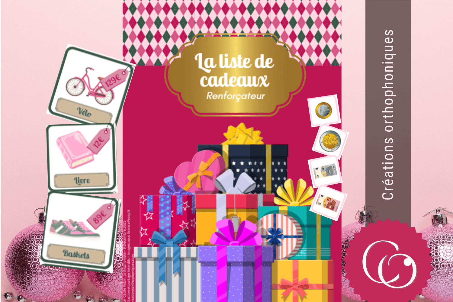 Créations orthophoniques Cognition La liste cadeaux jeu monnaie additions