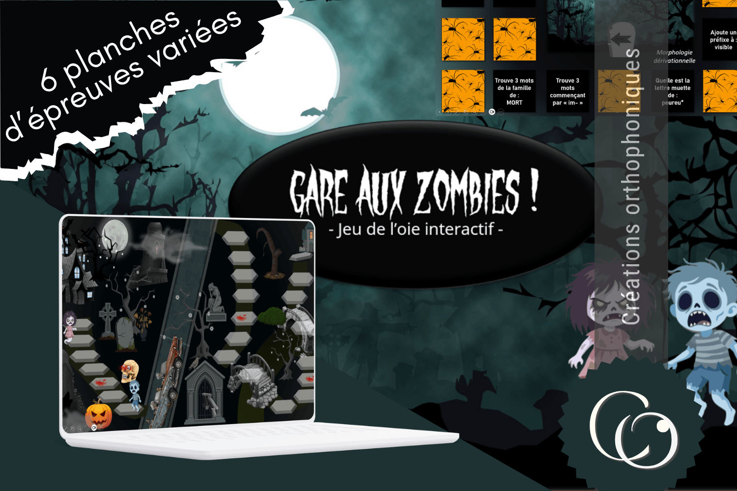 Créations orthophoniques Cognition Gare aux zombies Jeu de l'oie interactif PPT