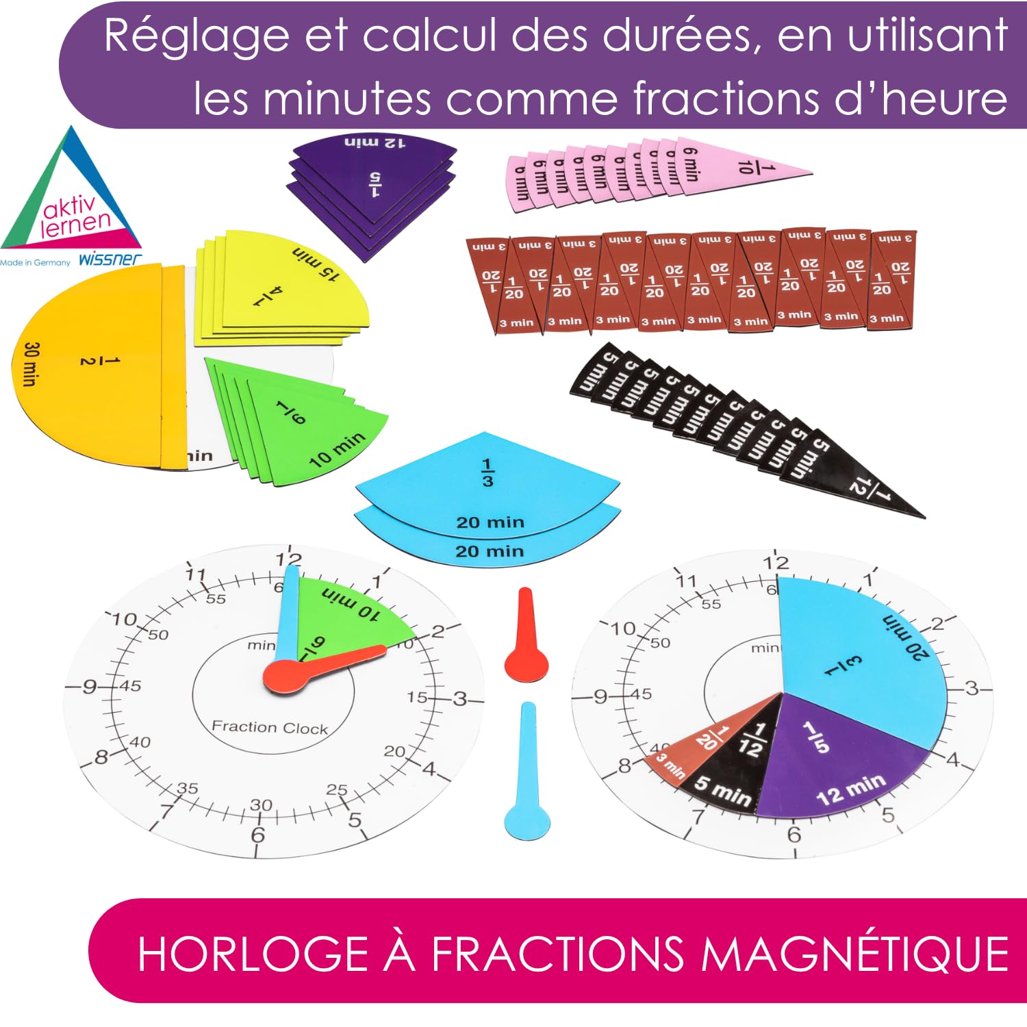 Wissner Zahlen & Rechnen Horloge fractions magnétique