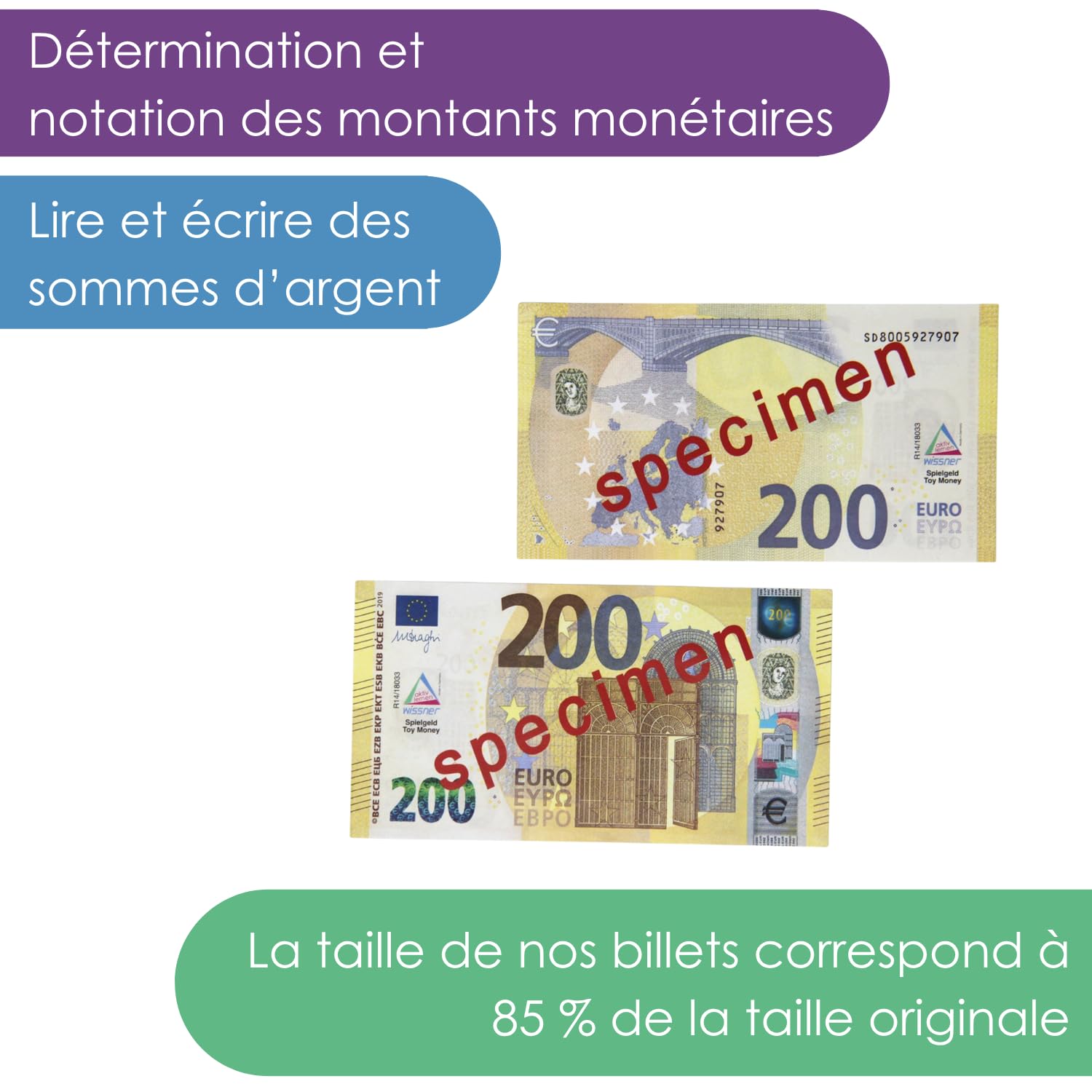Wissner Lernspiele 100 billets 200 euros jeu monnaie sachet