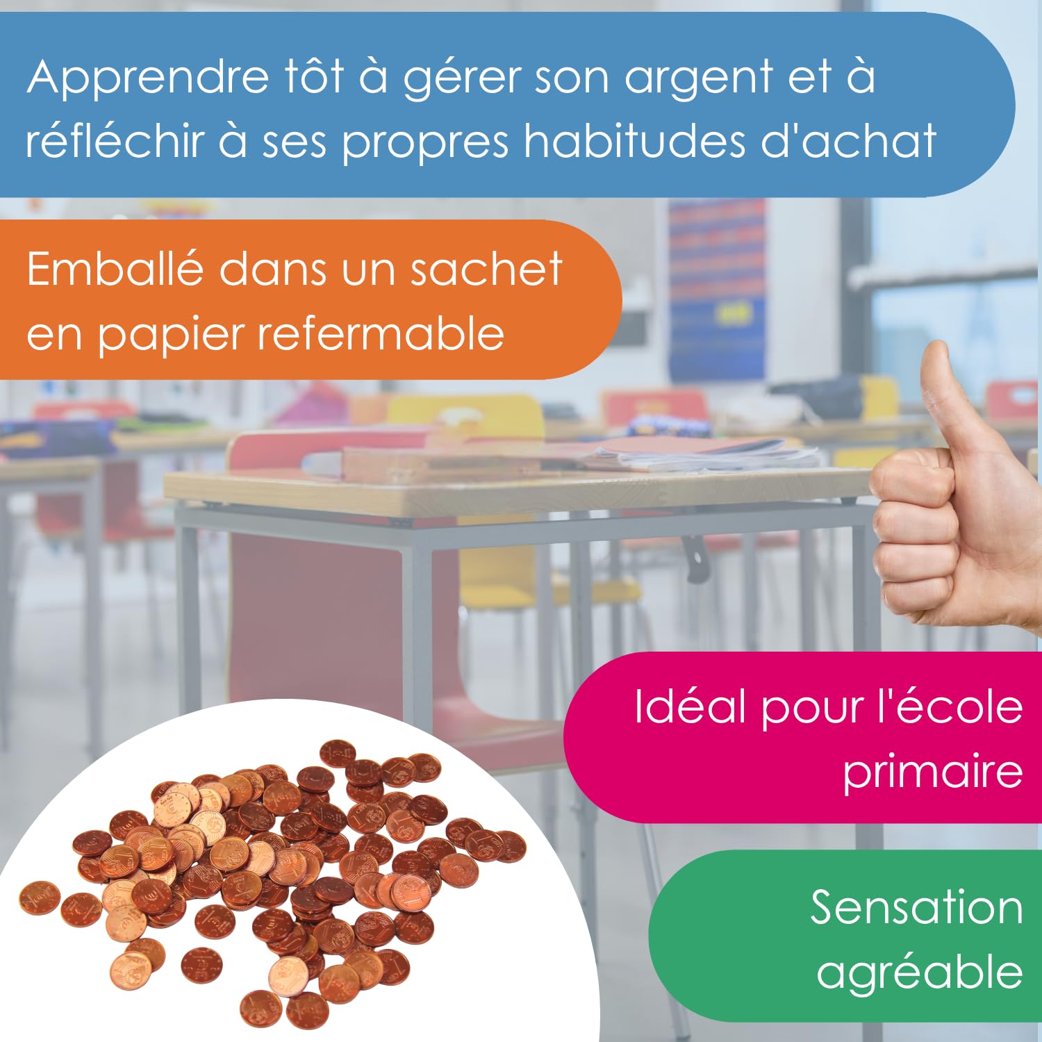 Wissner Lernspiele 100 pièces 1 cent euros factices RE-Plastic