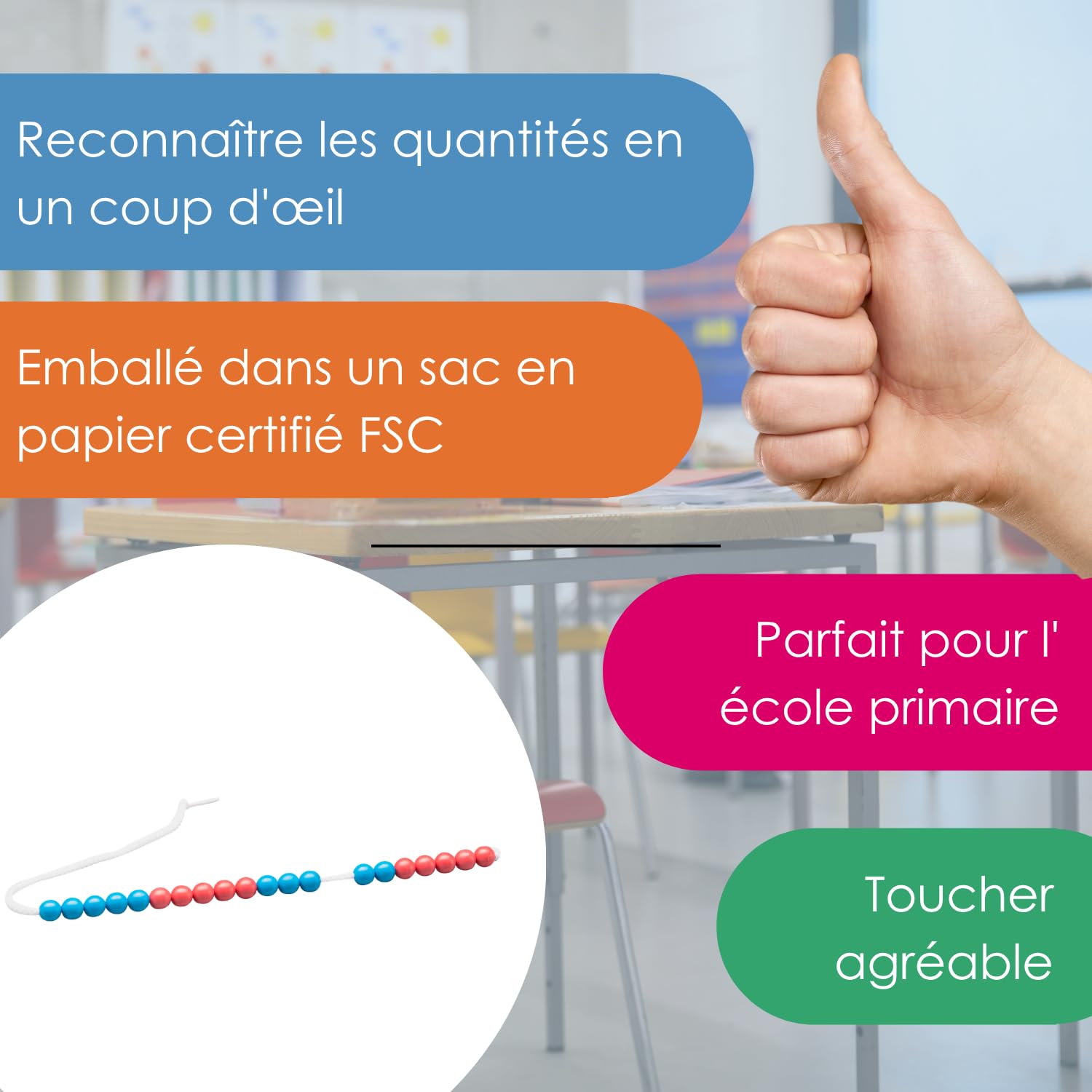 Wissner Zahlen & Rechnen Chaîne à compter 20 perles bleu/rouge