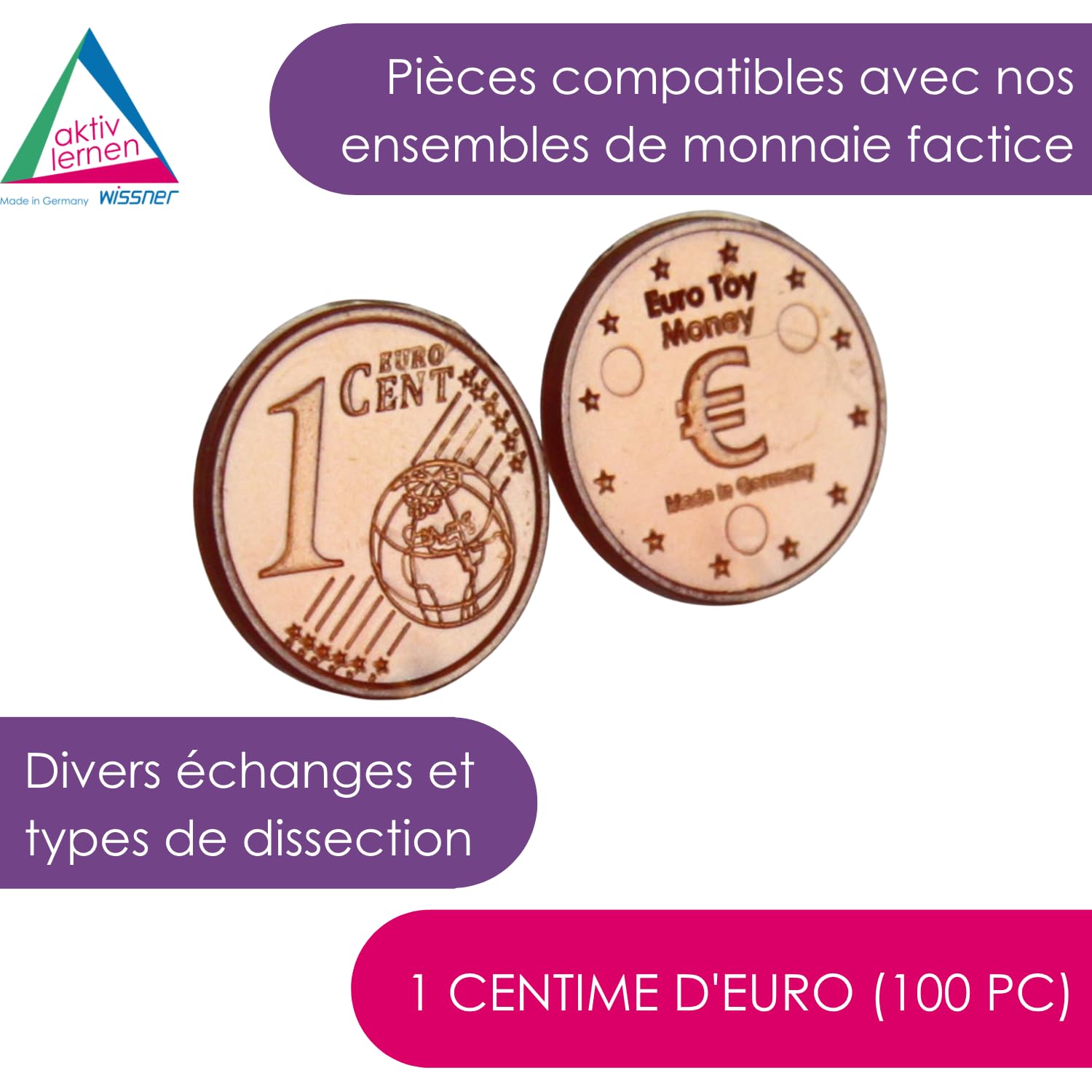 Wissner Lernspiele 100 pièces 1 cent euros factices RE-Plastic