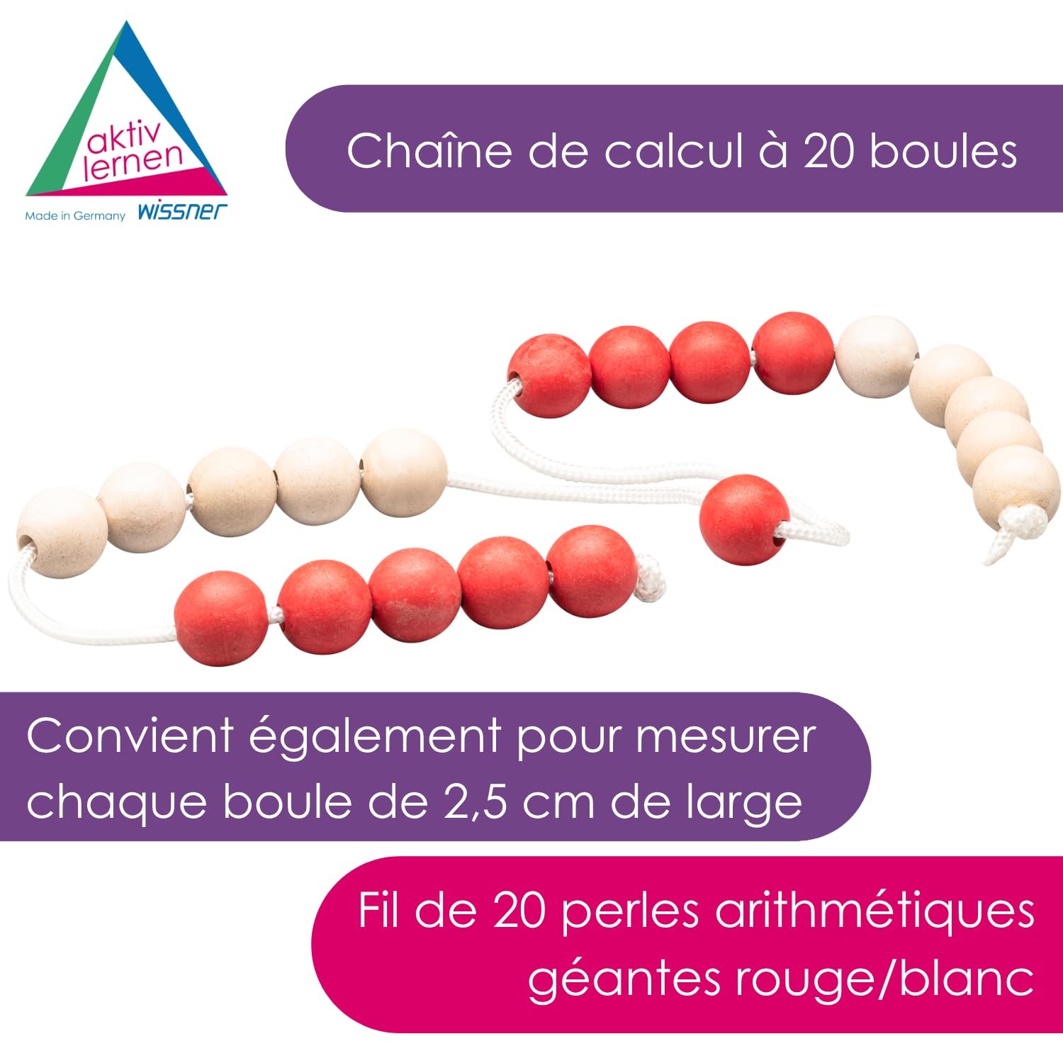Wissner Zahlen & Rechnen Chaîne Jumbo 20 boules rouge/blanc