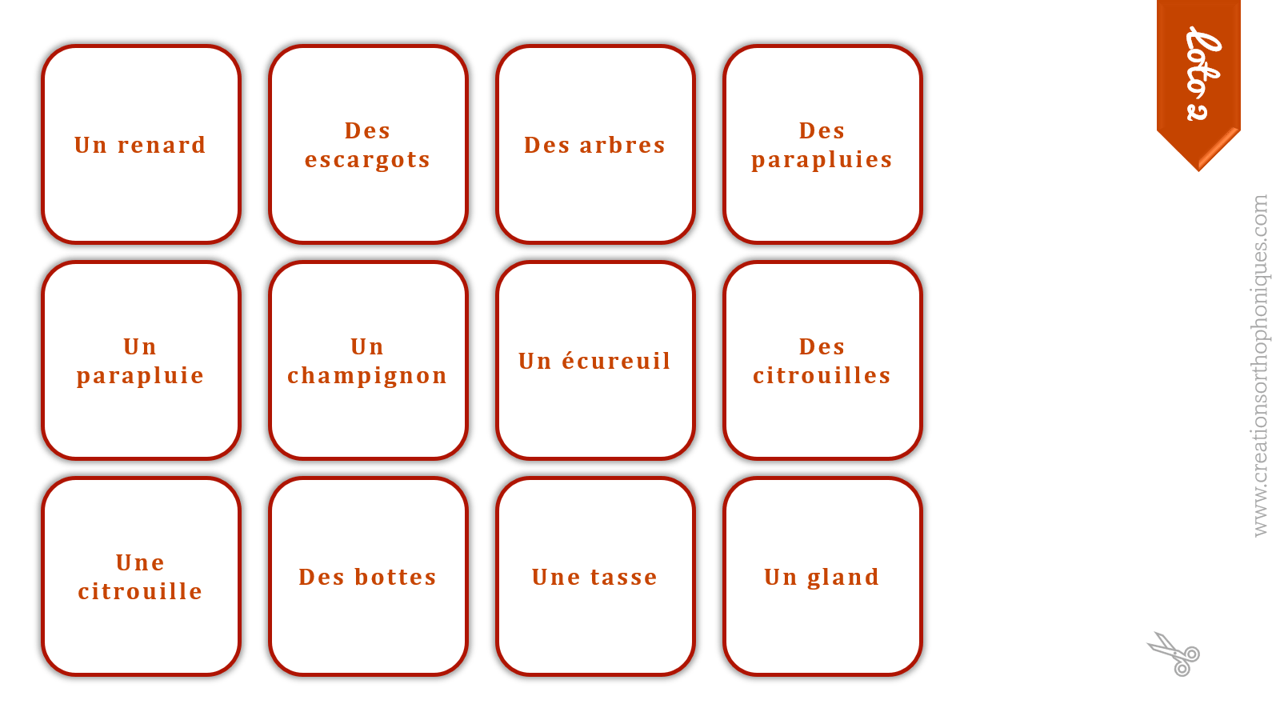 Créations orthophoniques Jeux d'automne loto lecture 2 jeux