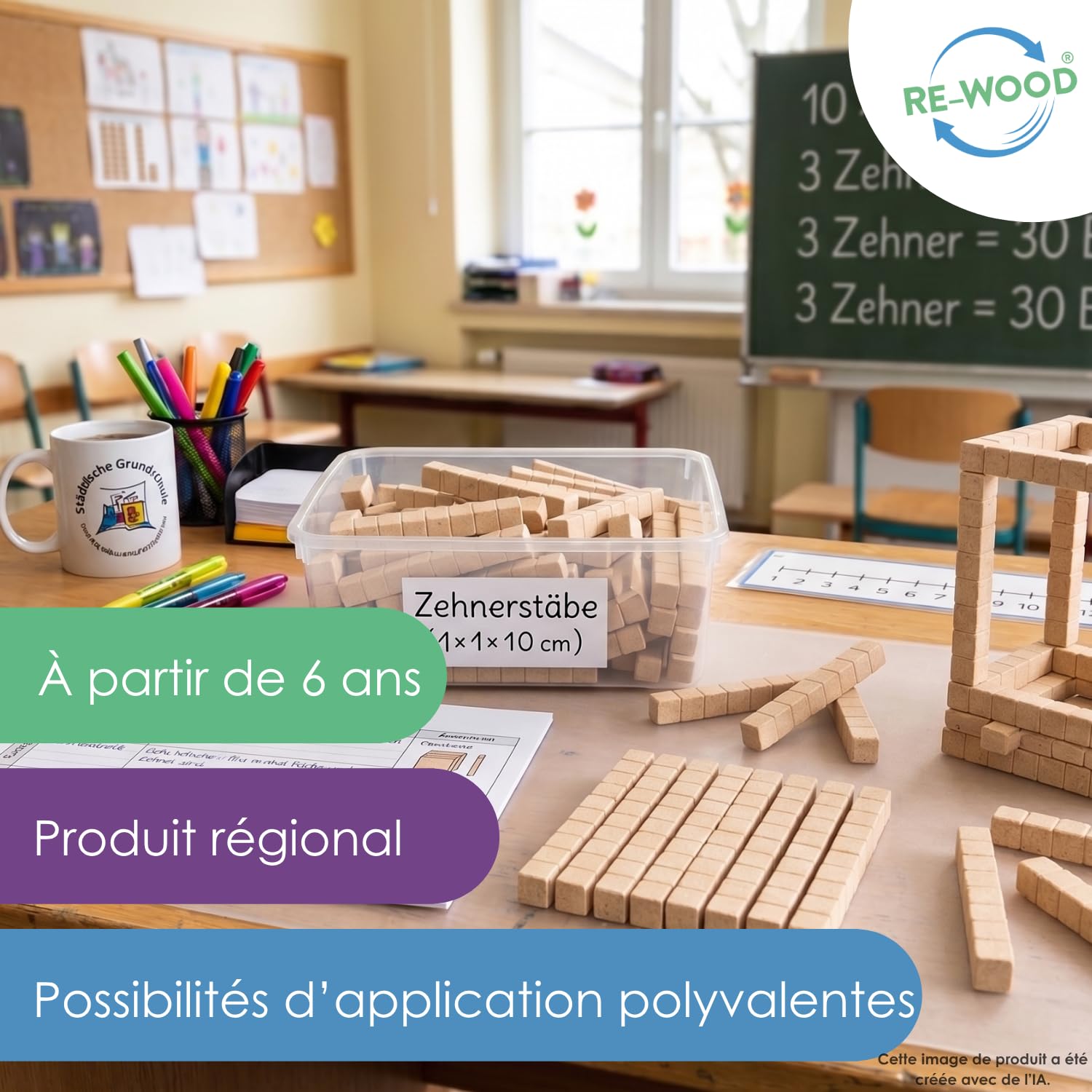 Wissner Zahlen & Rechnen 100 baguettes de dix marron RE-Wood