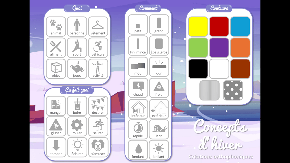 Créations orthophoniques Concepts d'hiver jeu vocabulaire PDF 60 cartes