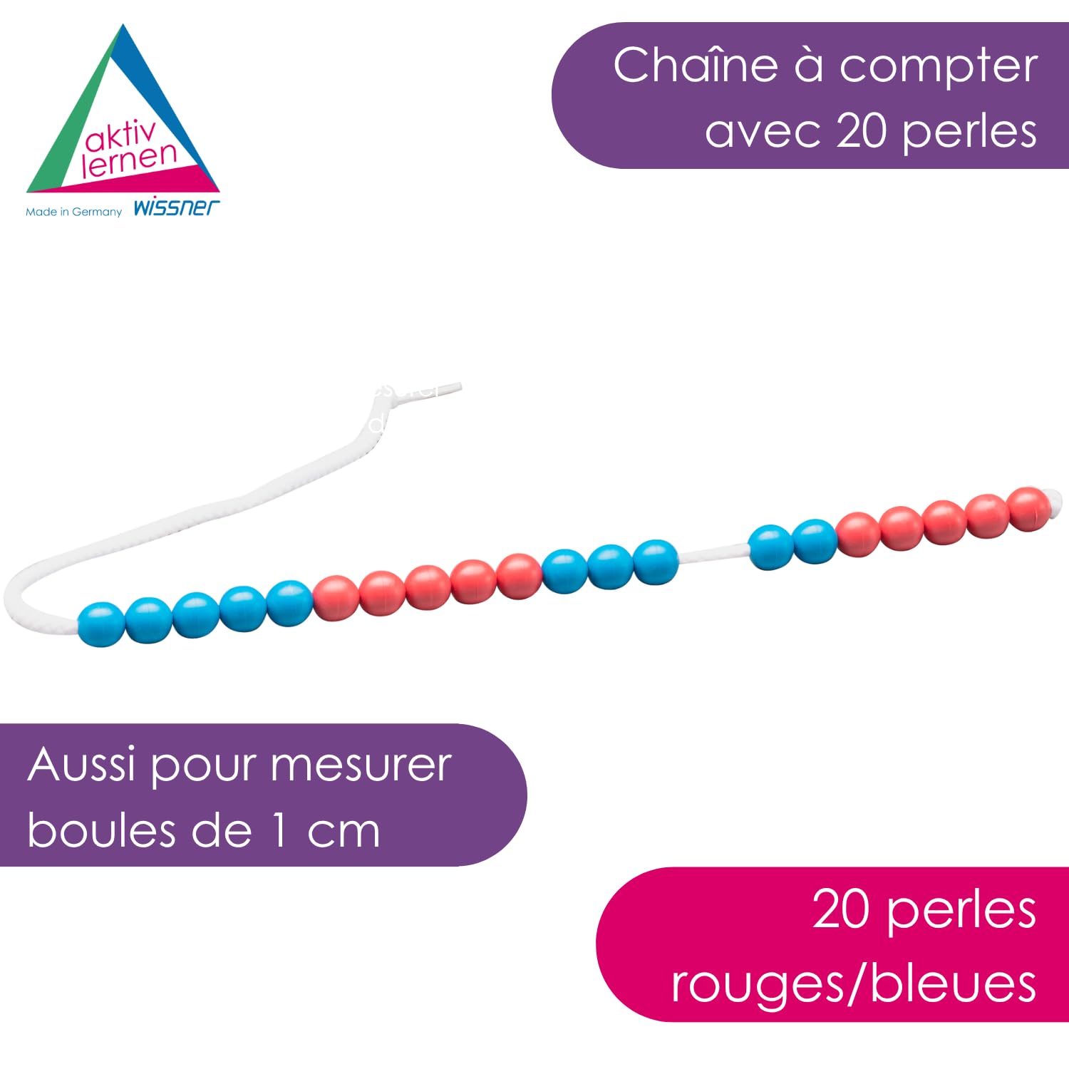 Wissner Zahlen & Rechnen Chaîne à compter 20 perles bleu/rouge