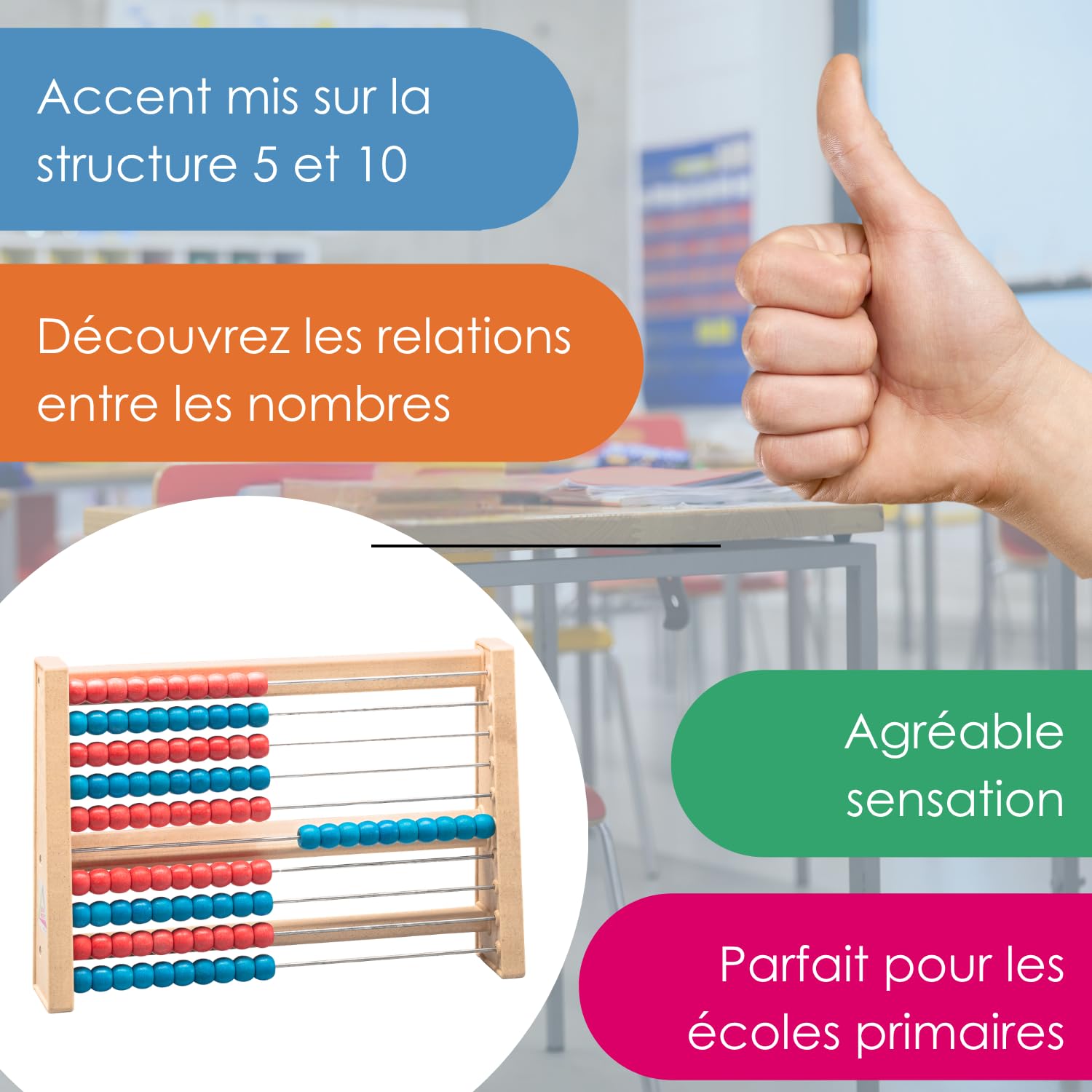 Wissner Zahlen & Rechnen Boulier 100 boules rouge/bleu RE-Wood