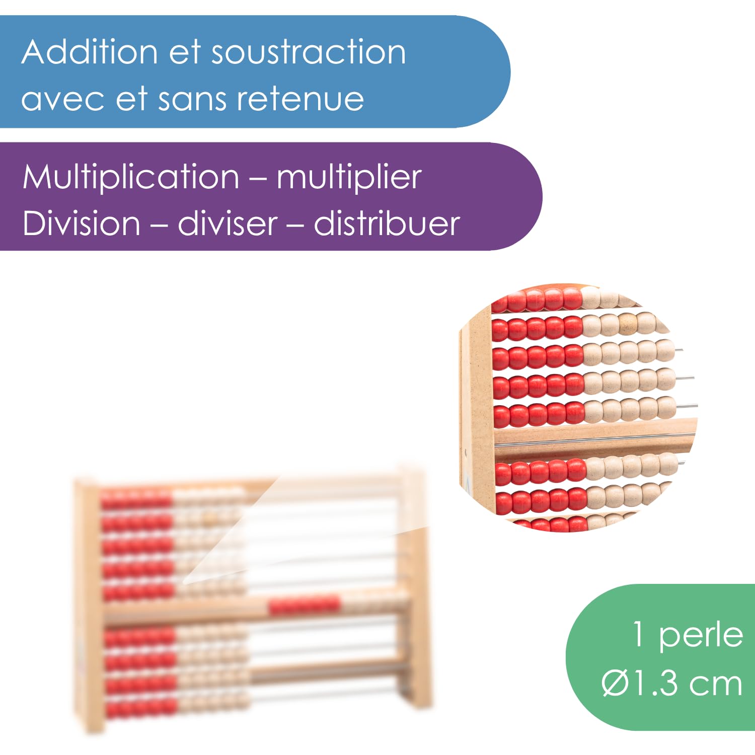 Wissner Zahlen & Rechnen boulier 100 perles rouge blanc bois