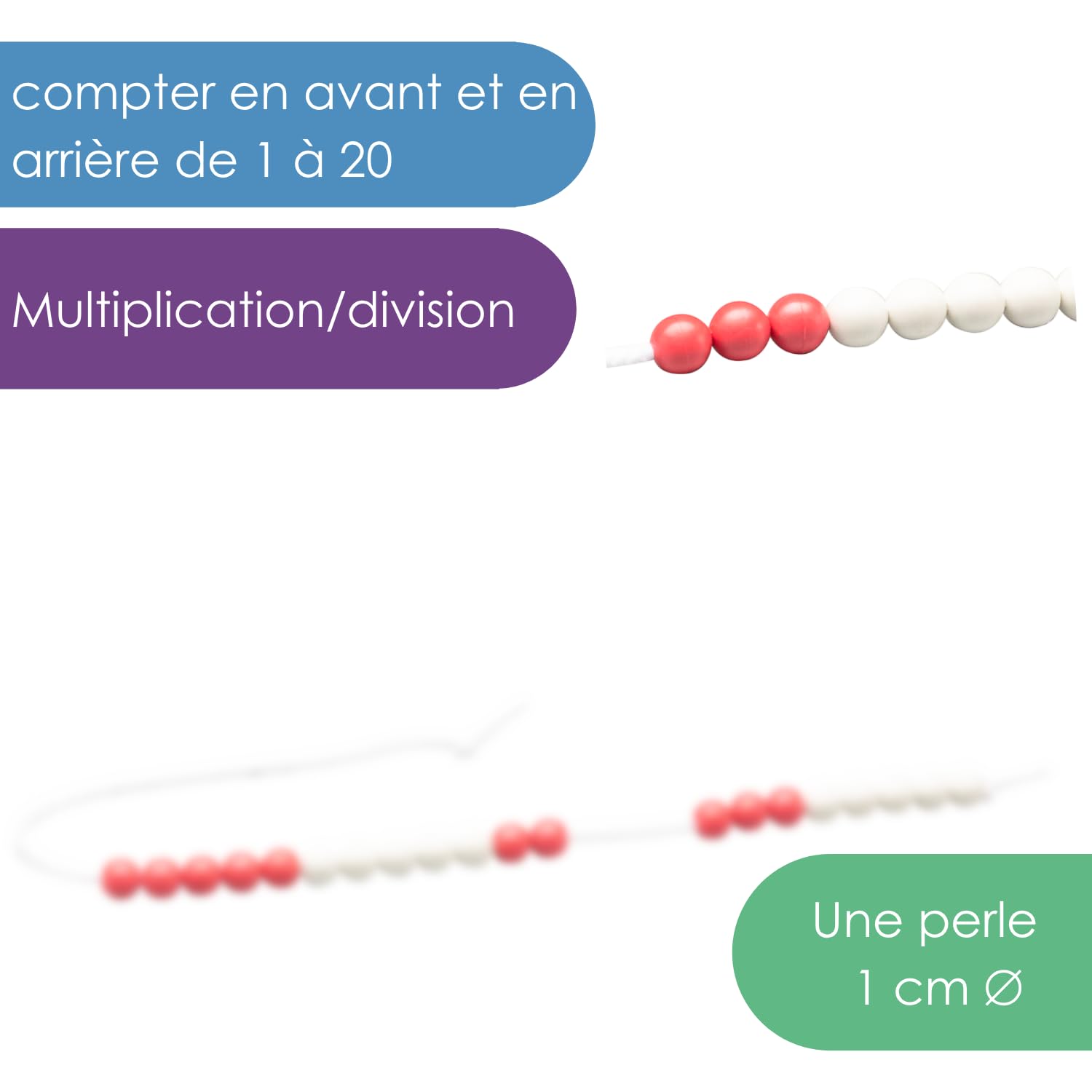Wissner Zahlen & Rechnen chaîne calcul 20 billes rouge blanc